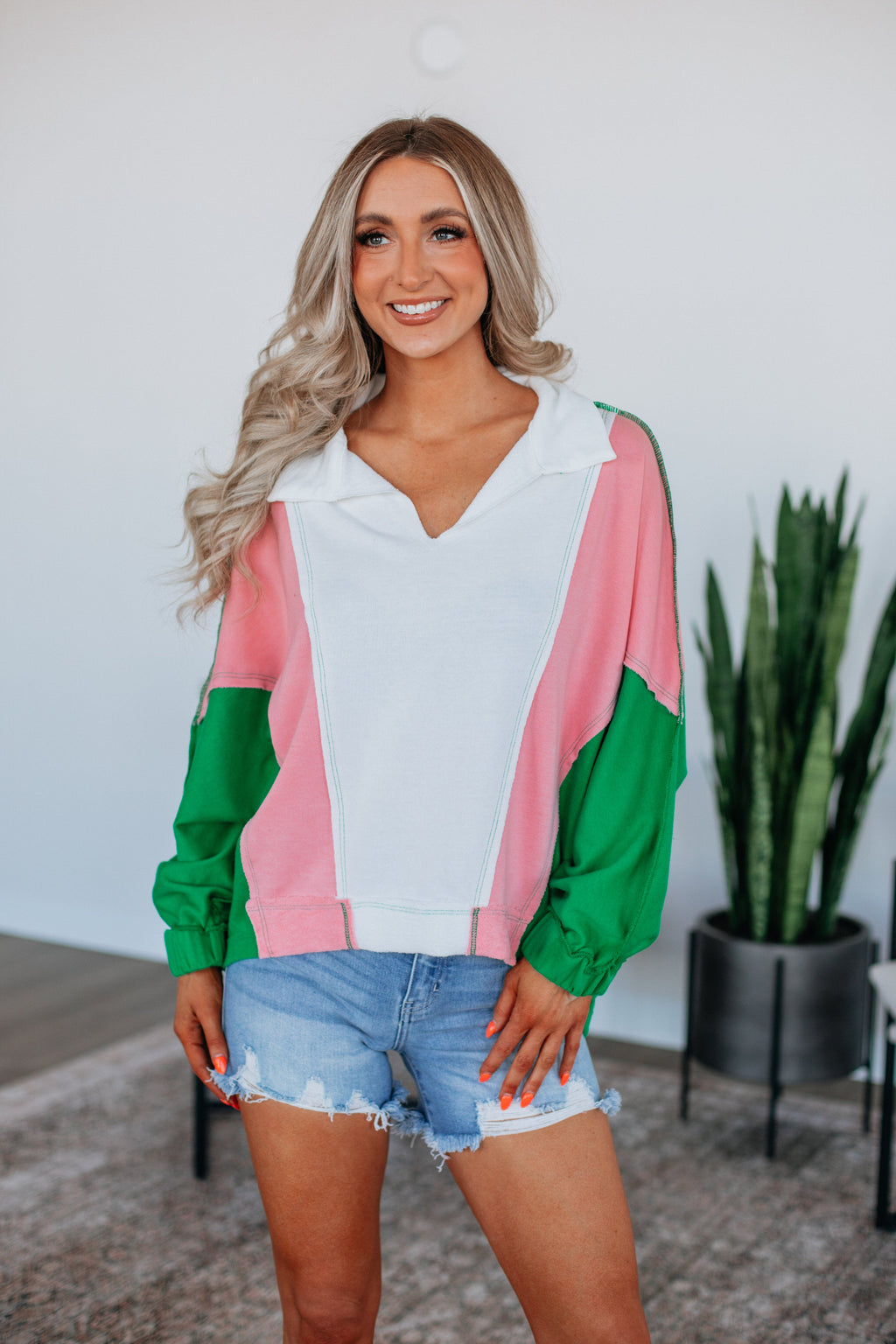 Vanya Oversized Pullover - Kelly Green Mix