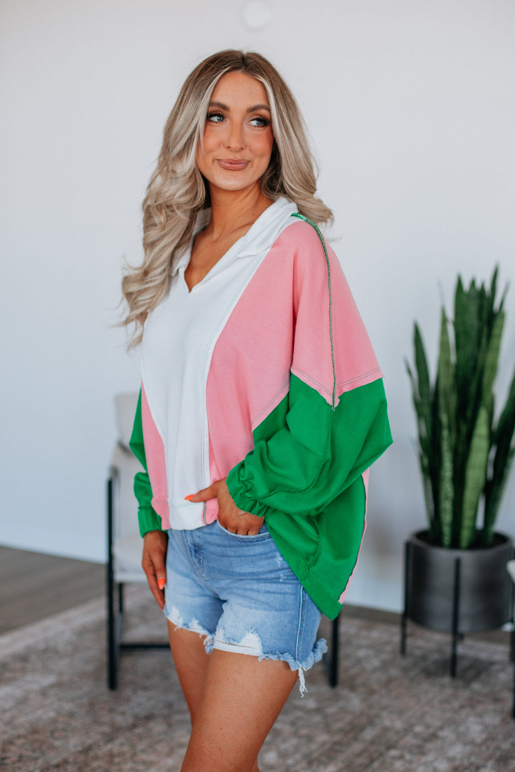 Vanya Oversized Pullover - Kelly Green Mix