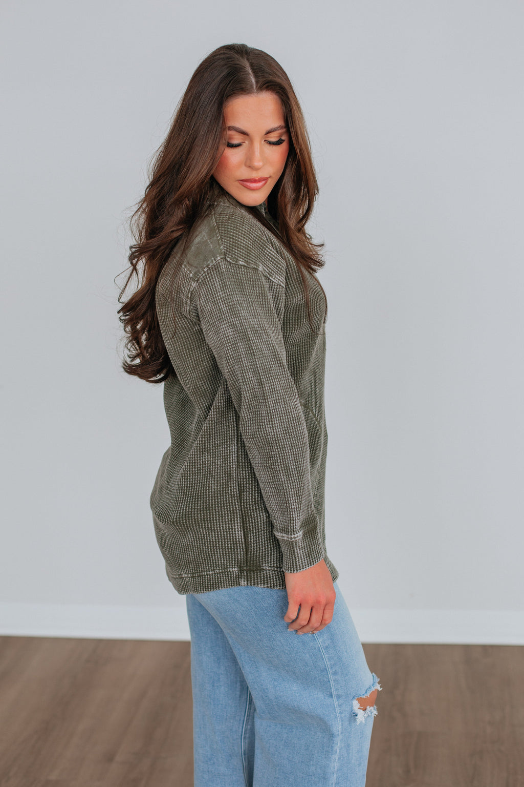 Sallie Waffle Knit Top - Moss