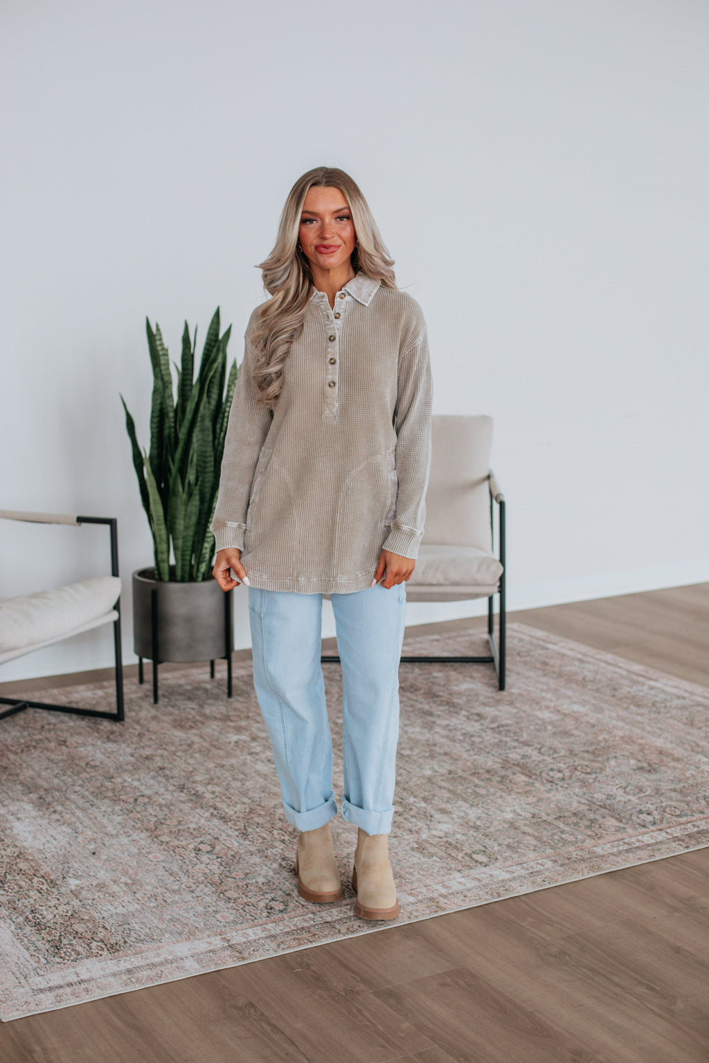 Sallie Waffle Knit Top - Smokey Taupe