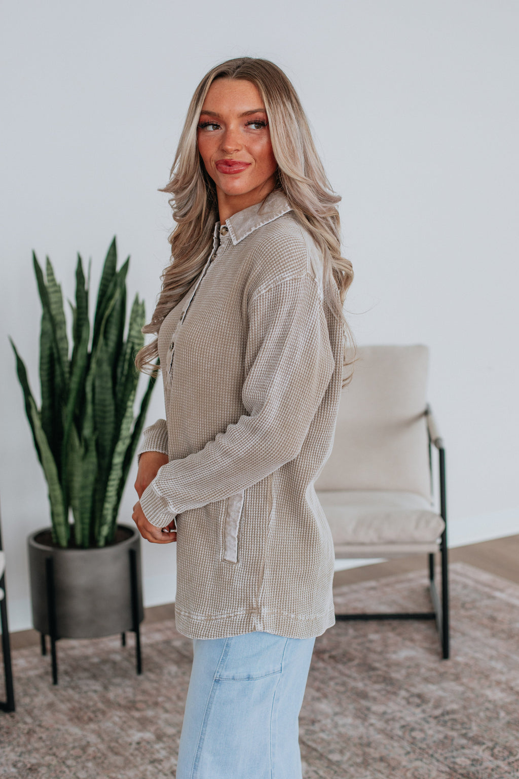 Sallie Waffle Knit Top - Smokey Taupe