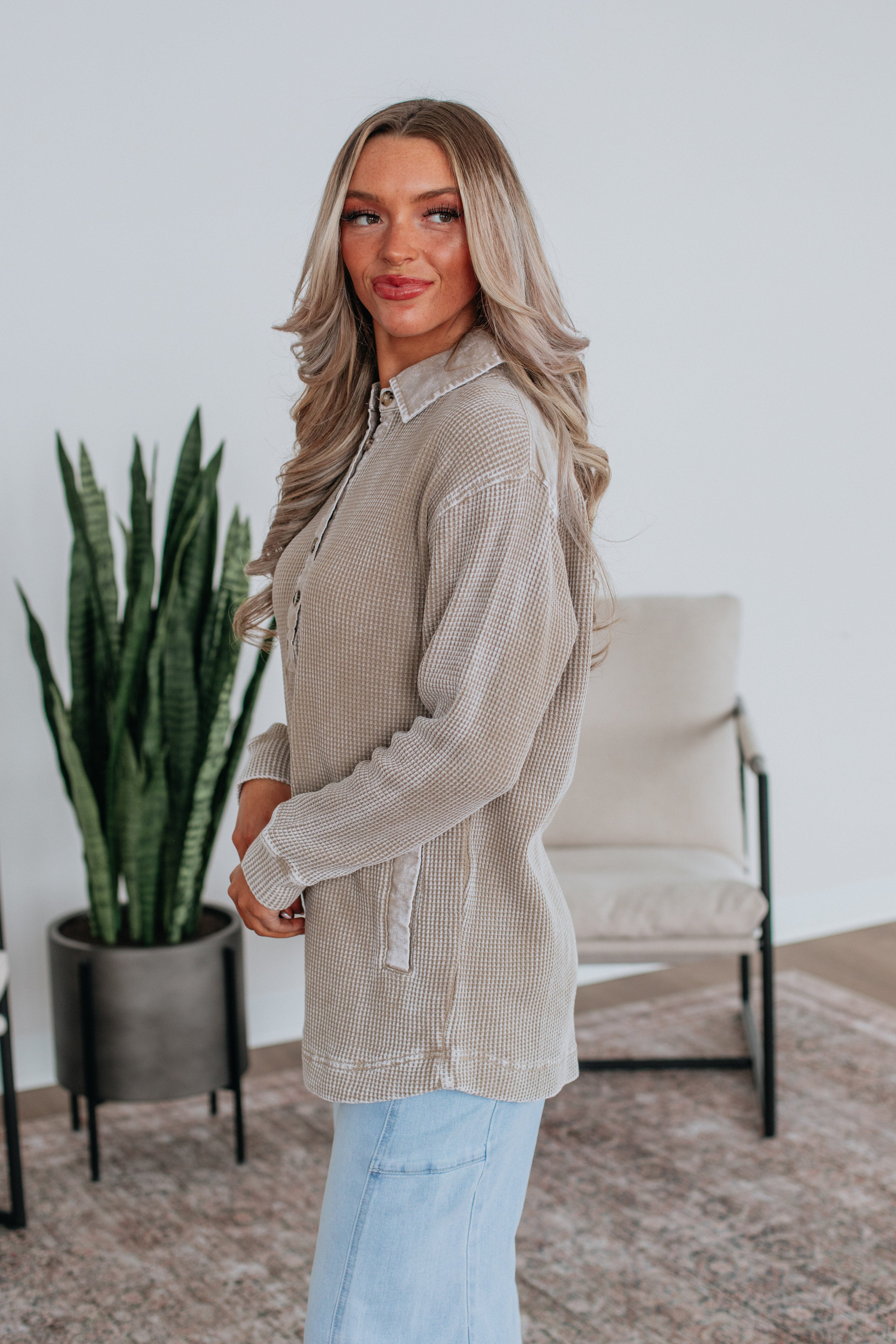 Sallie Waffle Knit Top - Smokey Taupe