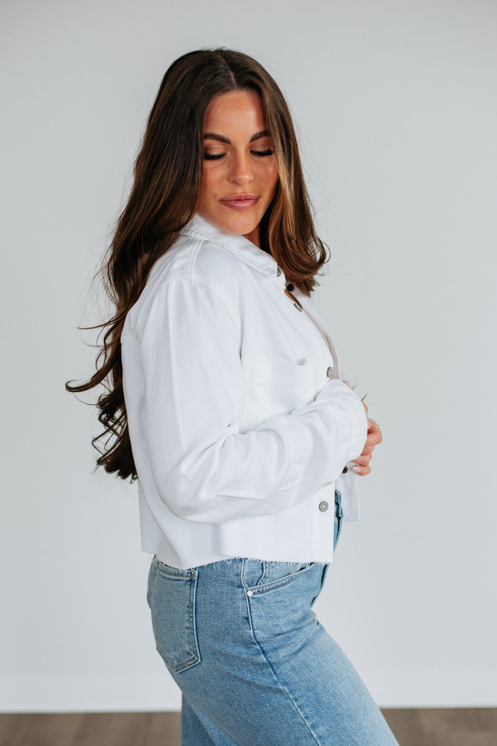 Harlow Hidden Denim Shacket - Ivory