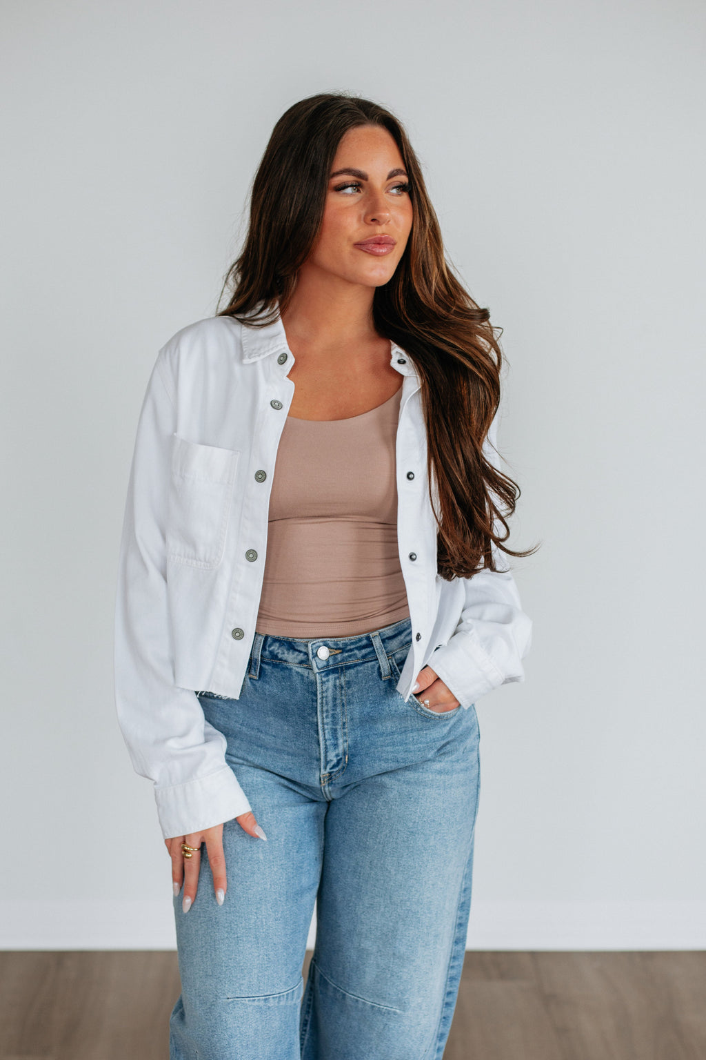 Harlow Hidden Denim Shacket - Ivory