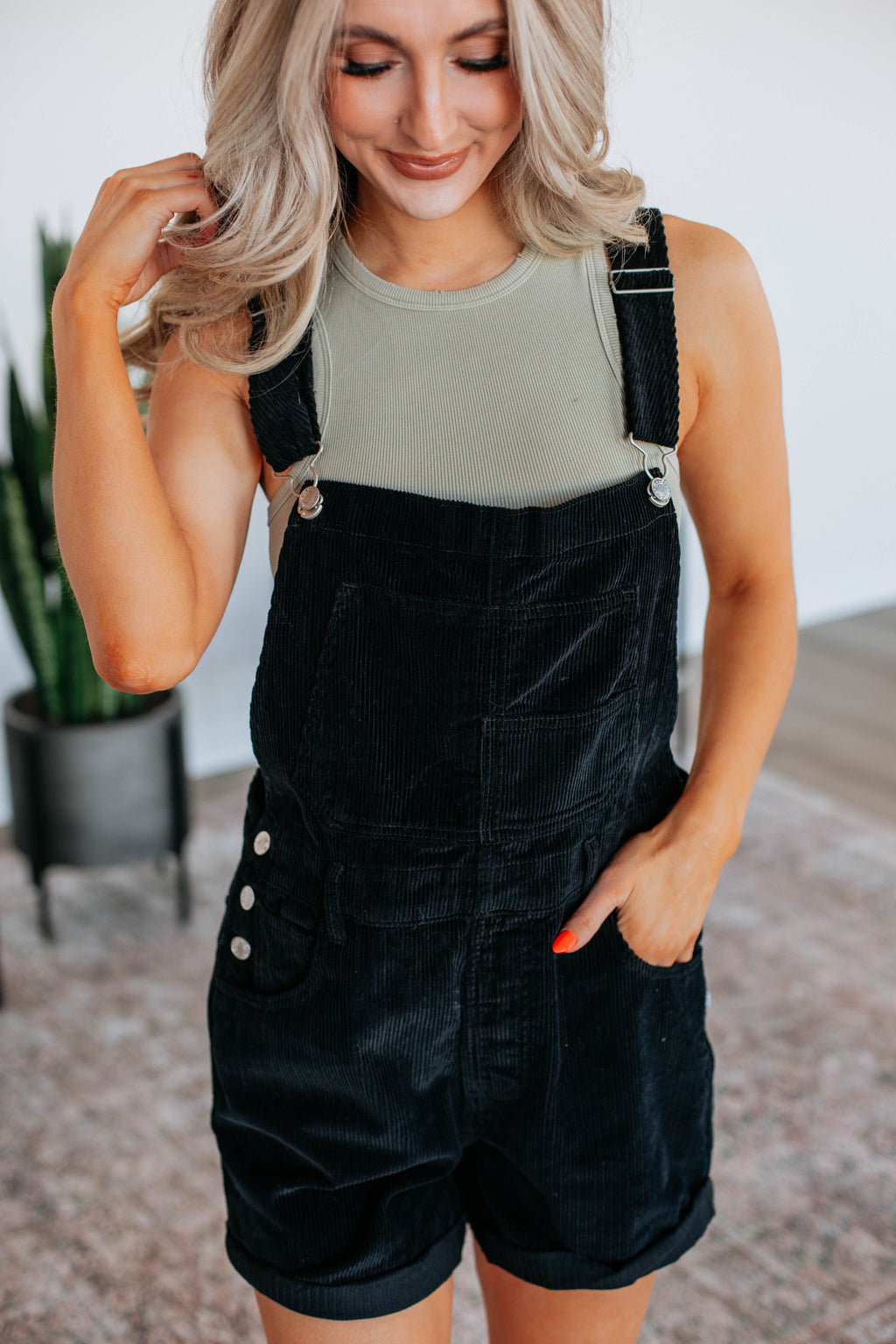 Hartley Corduroy Short Overalls - Black