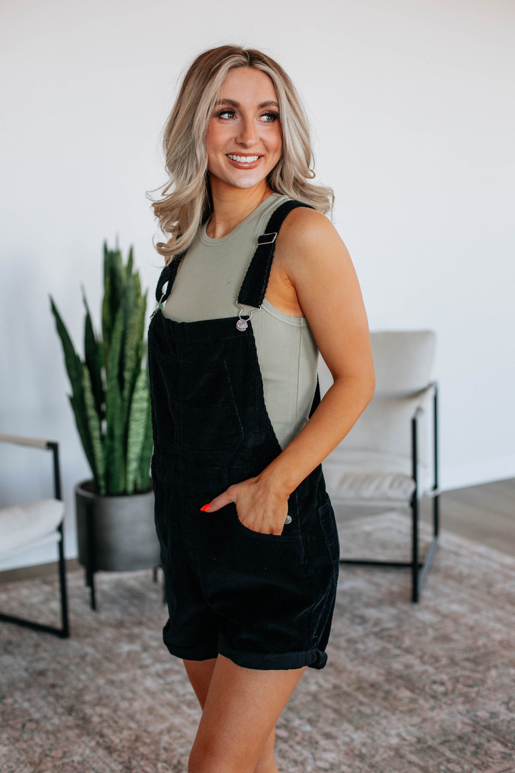 Hartley Corduroy Short Overalls - Black