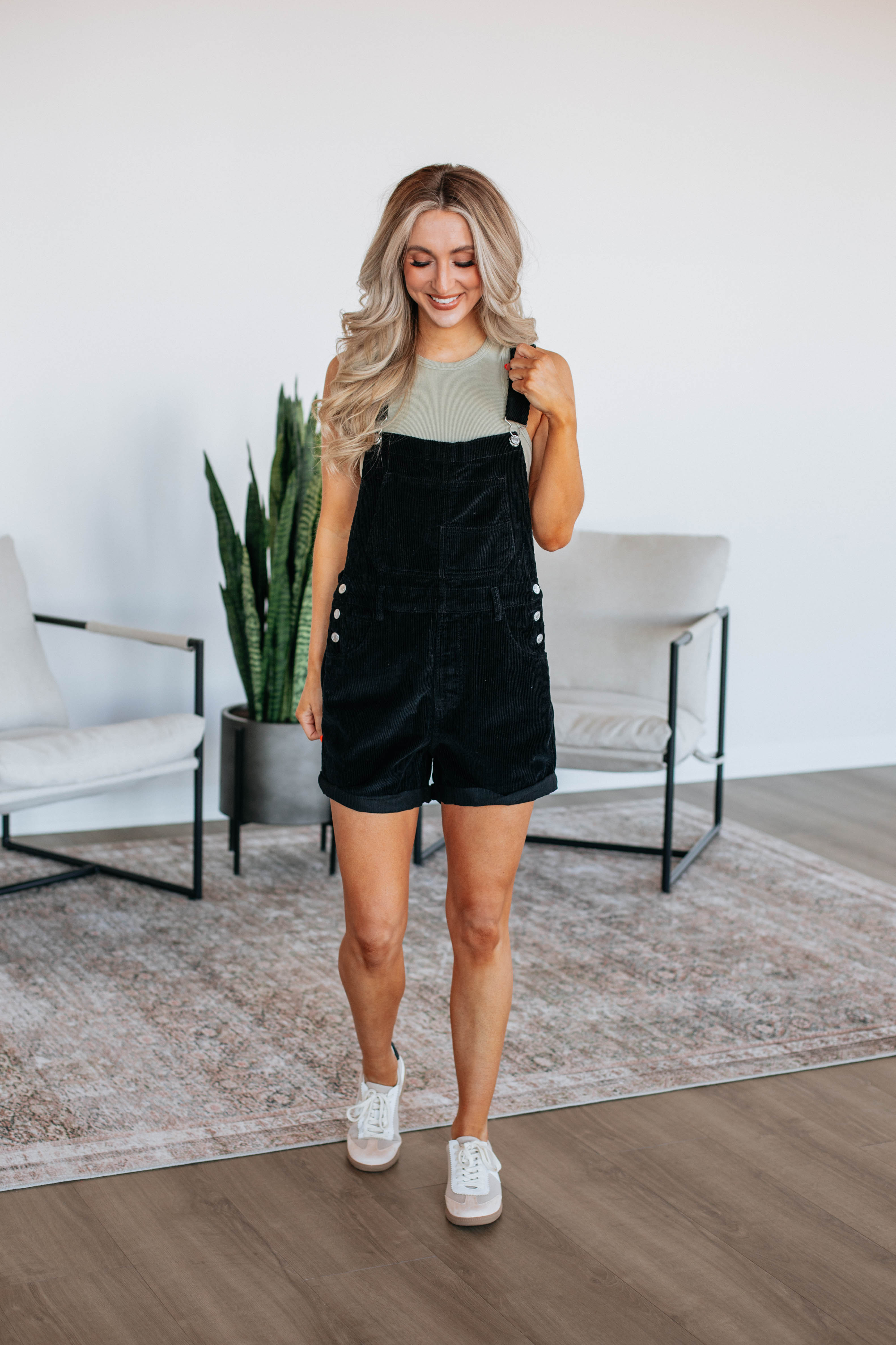 Hartley Corduroy Short Overalls - Black