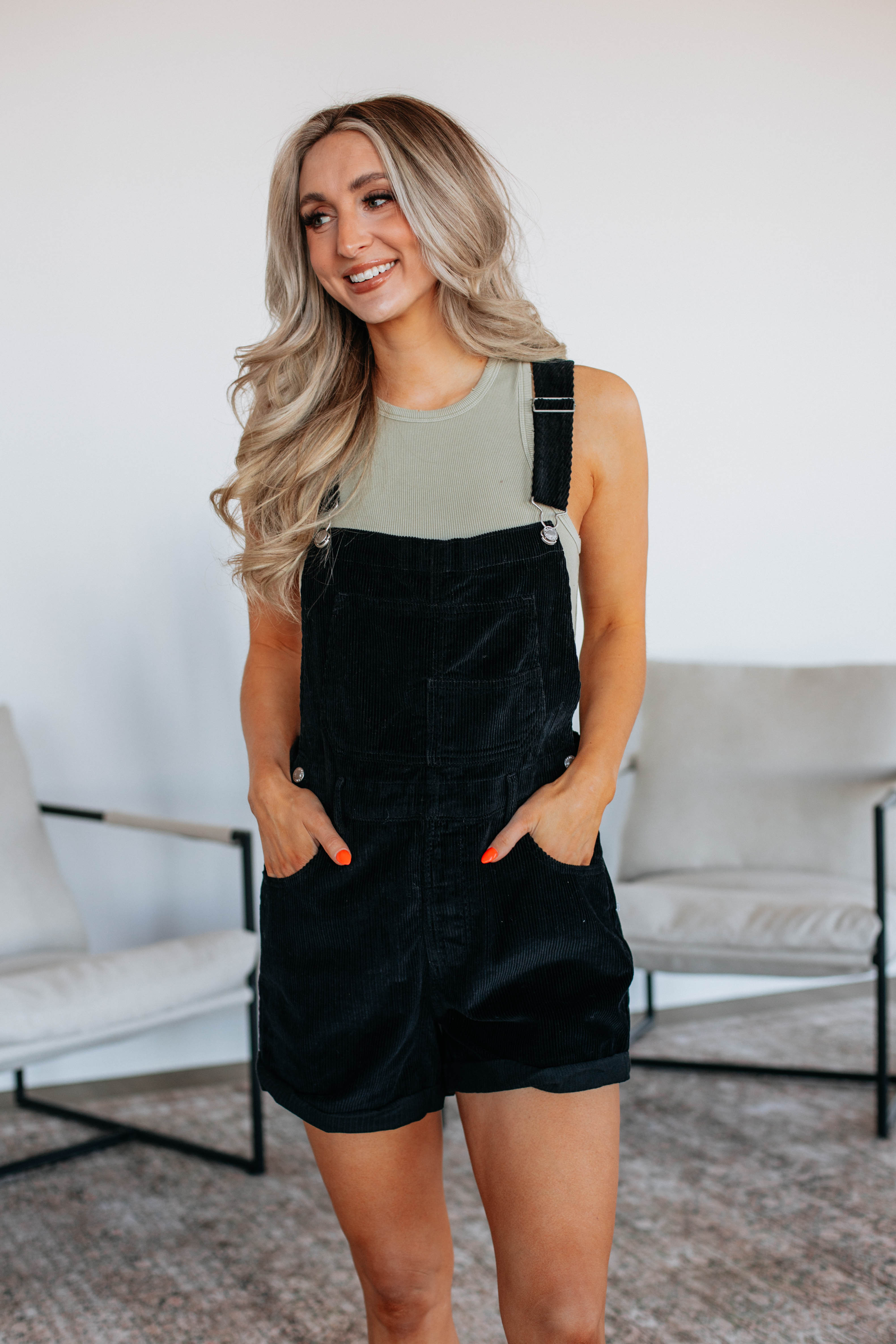 Hartley Corduroy Short Overalls - Black