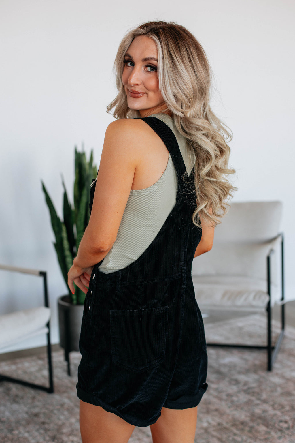 Hartley Corduroy Short Overalls - Black