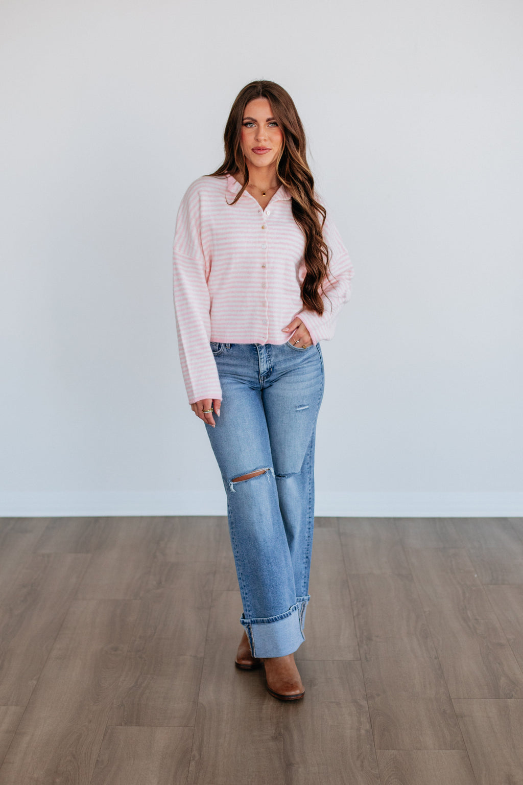 Zoelle Striped Cardigan - Baby Pink Mix