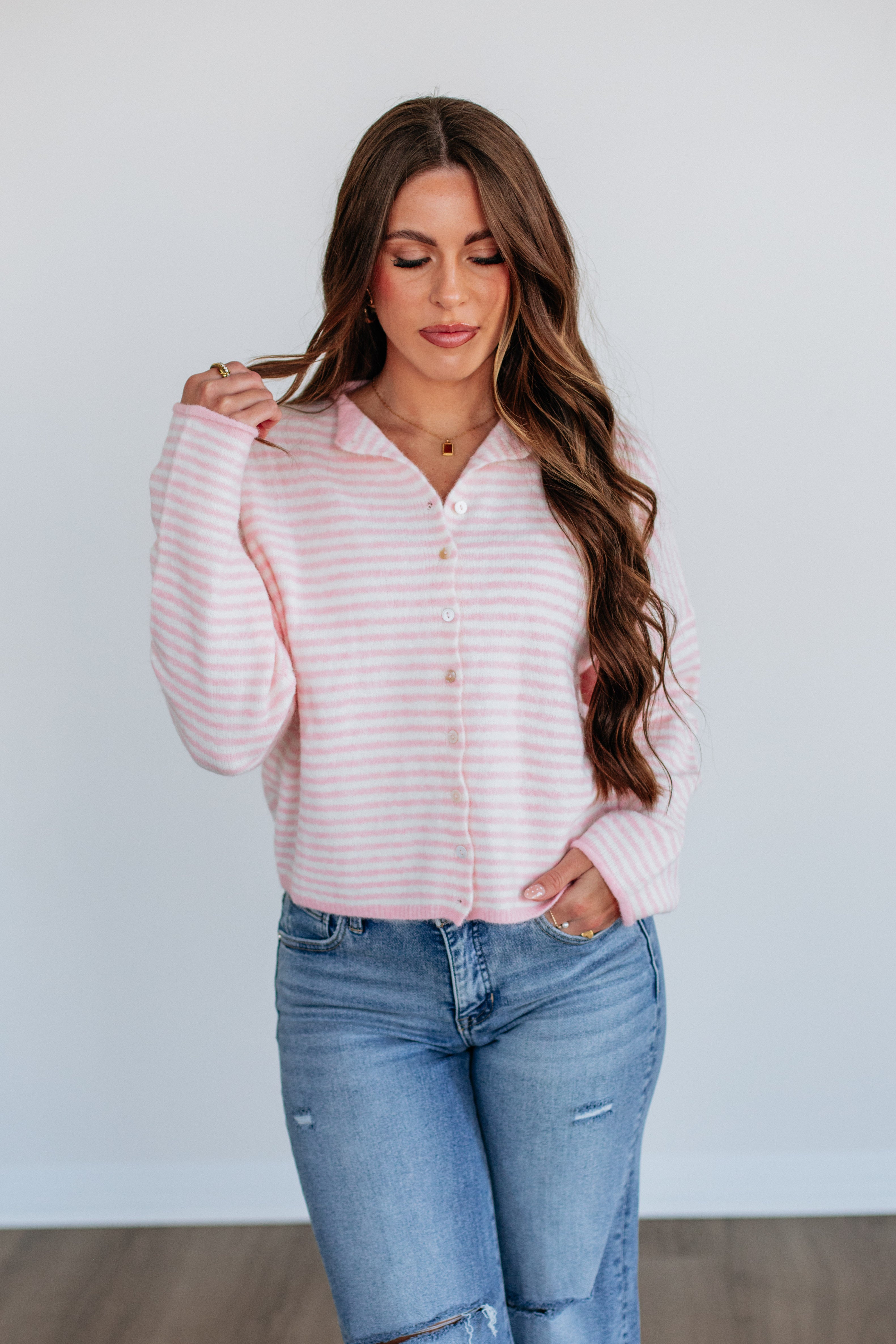 Zoelle Striped Cardigan - Baby Pink Mix
