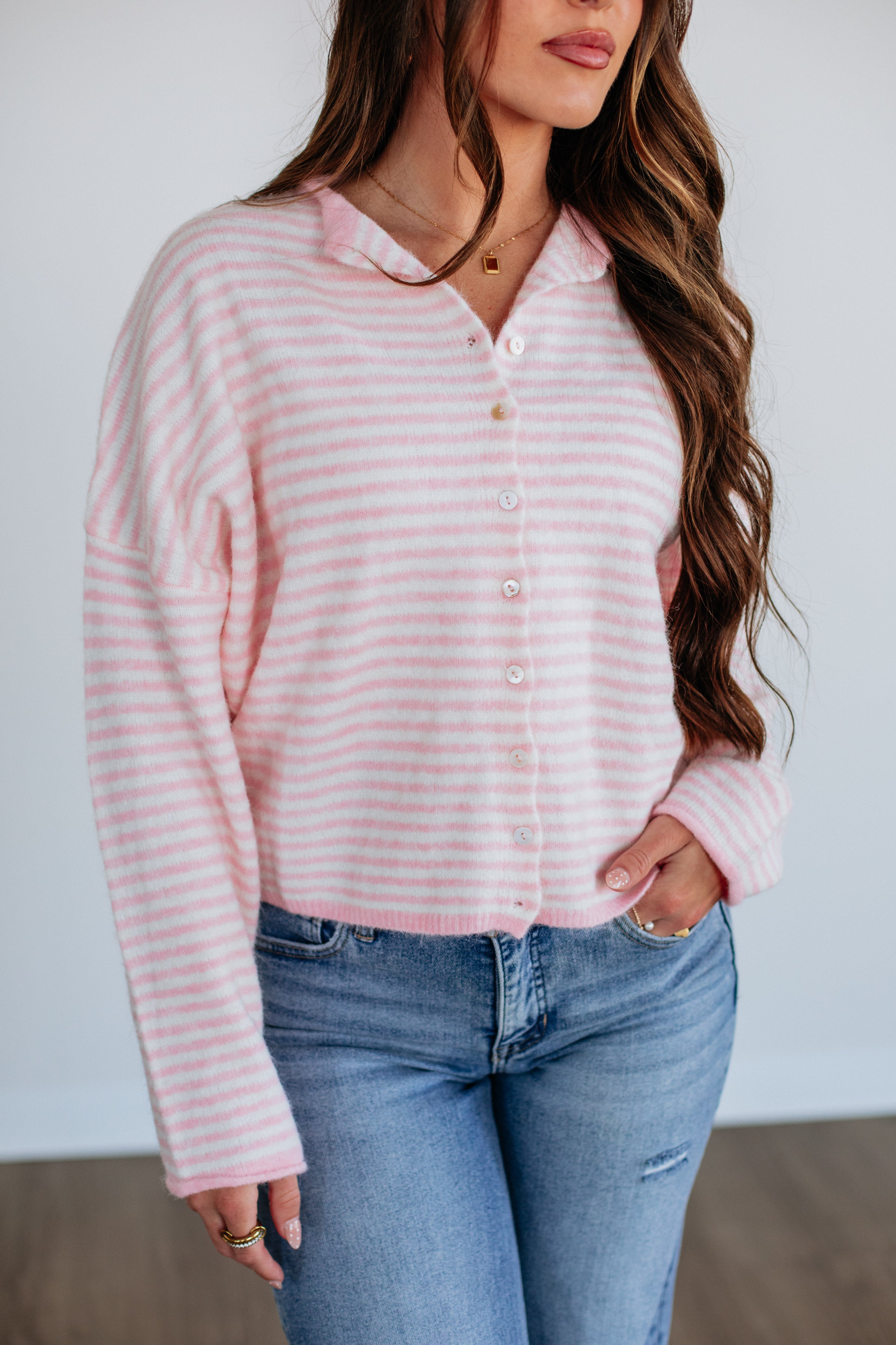 Zoelle Striped Cardigan - Baby Pink Mix
