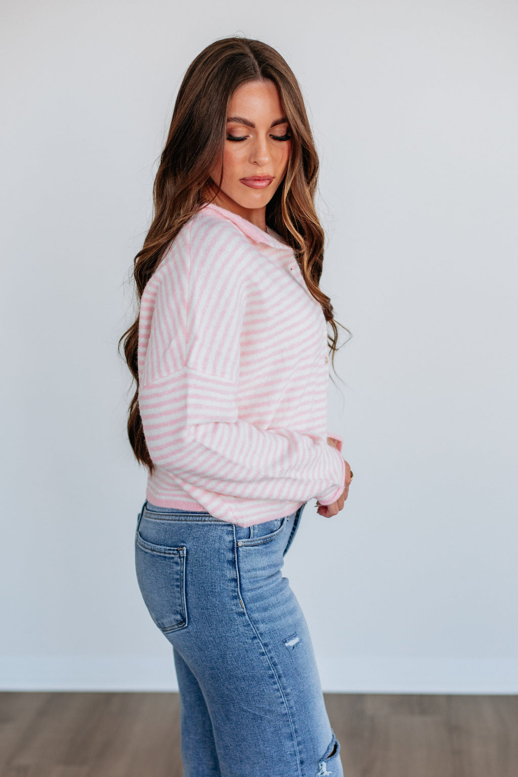 Zoelle Striped Cardigan - Baby Pink Mix