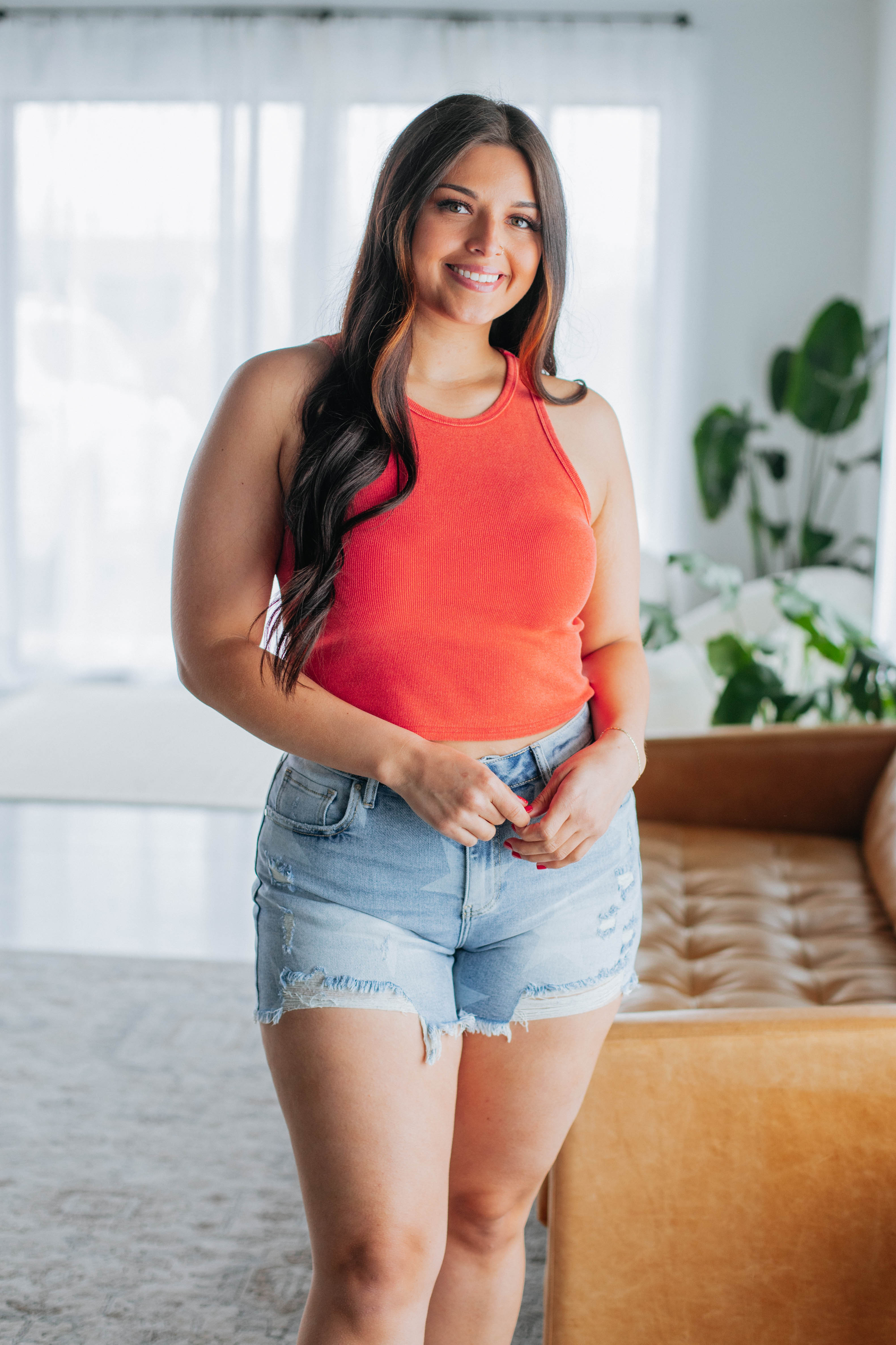 Julian Ribbed Tank - Tomato