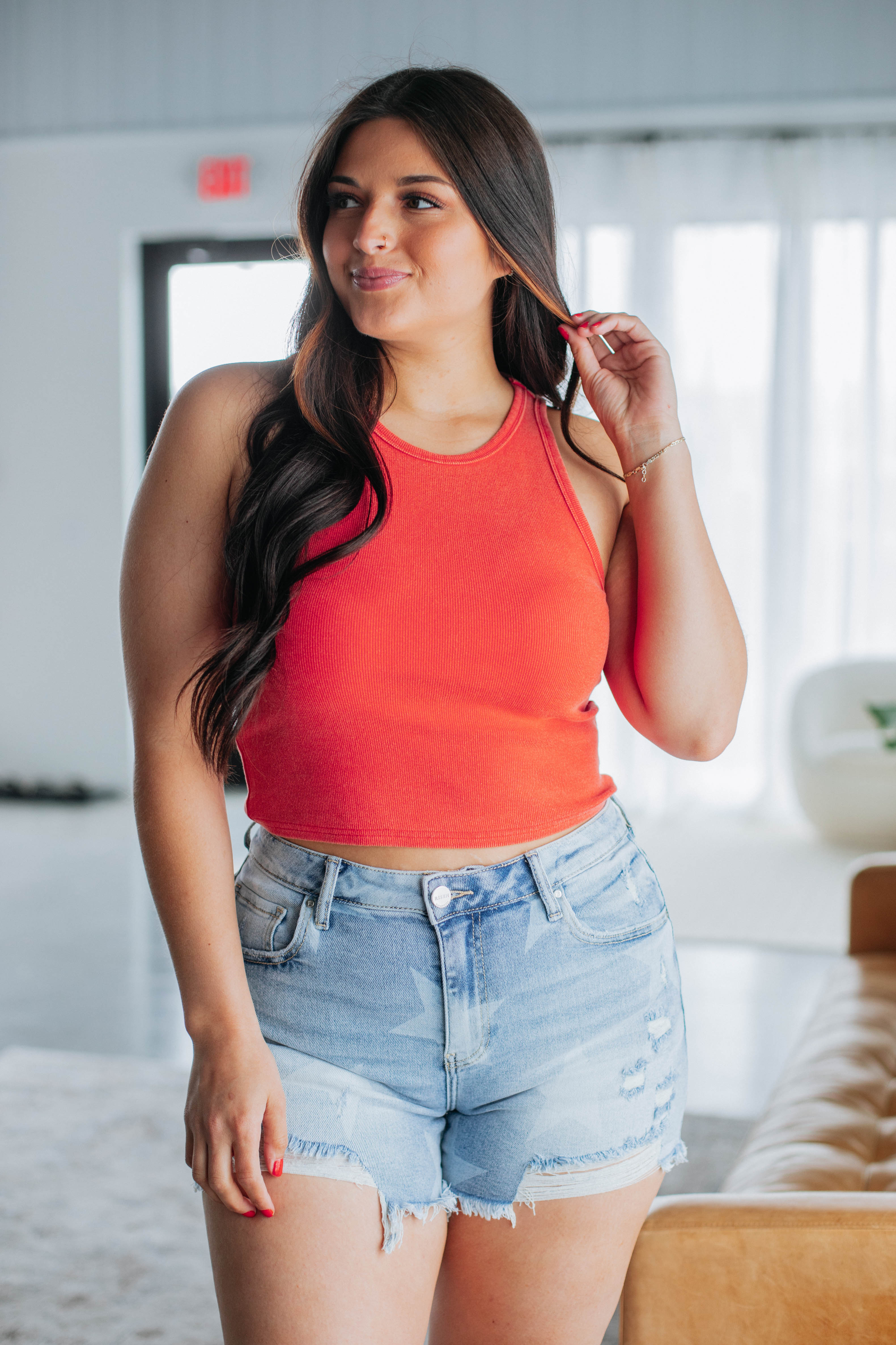 Julian Ribbed Tank - Tomato