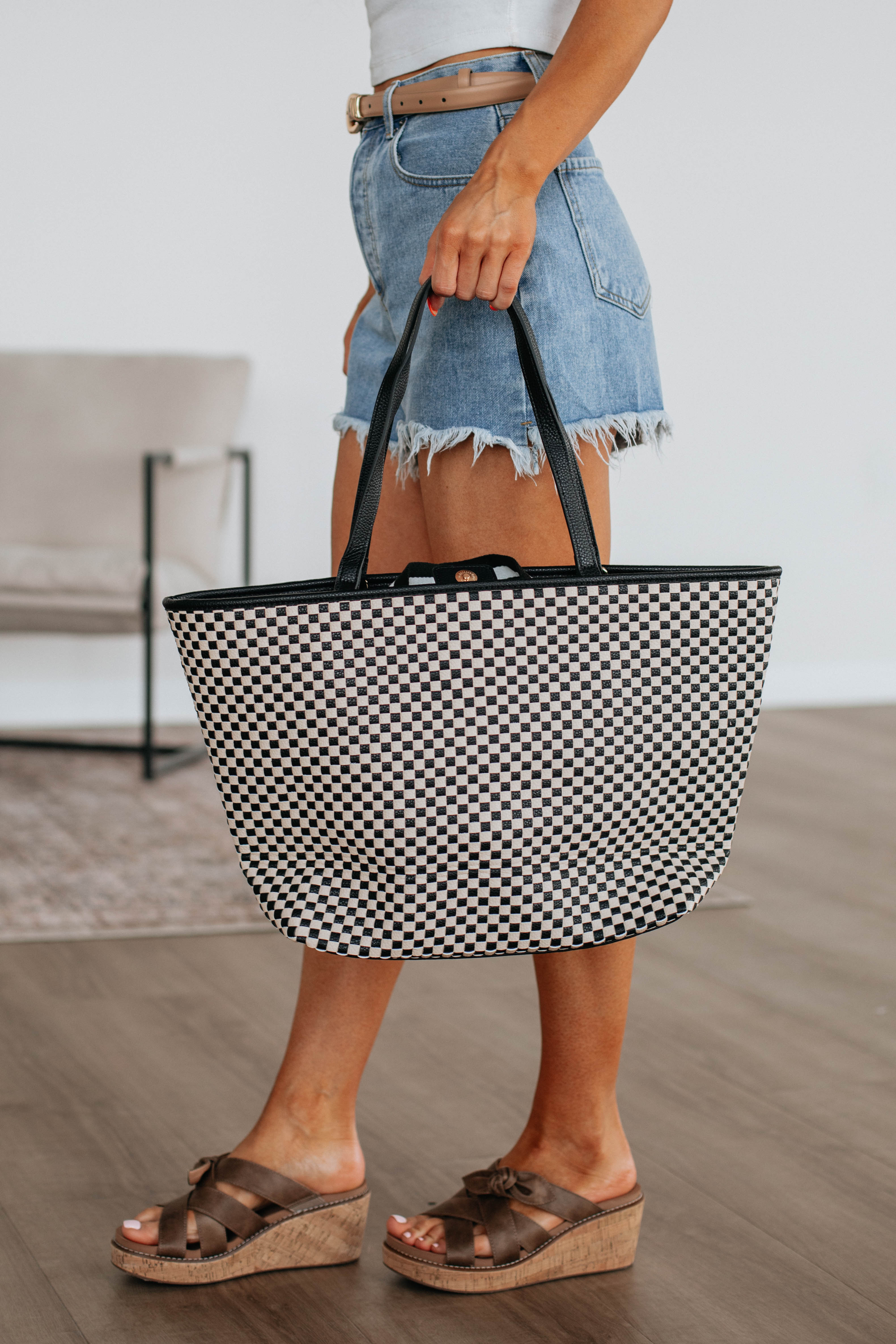 Keeley Checkered Tote Bag - Black