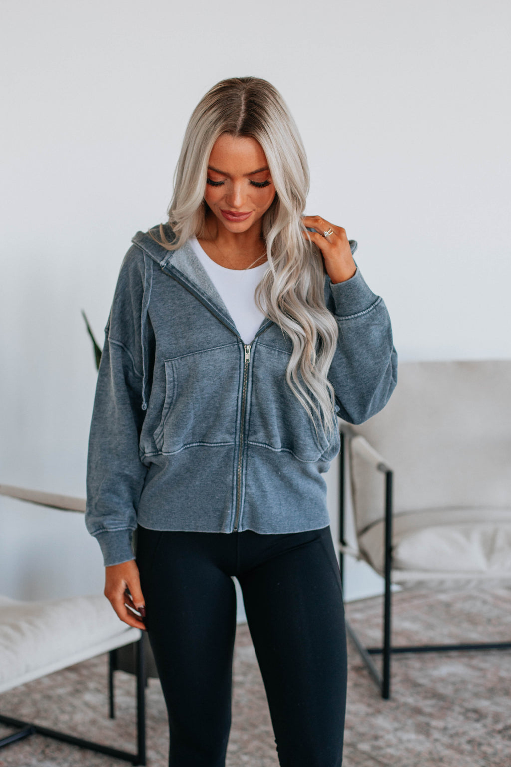 Maxwell Washed Zip-Up Hoodie - Midnight