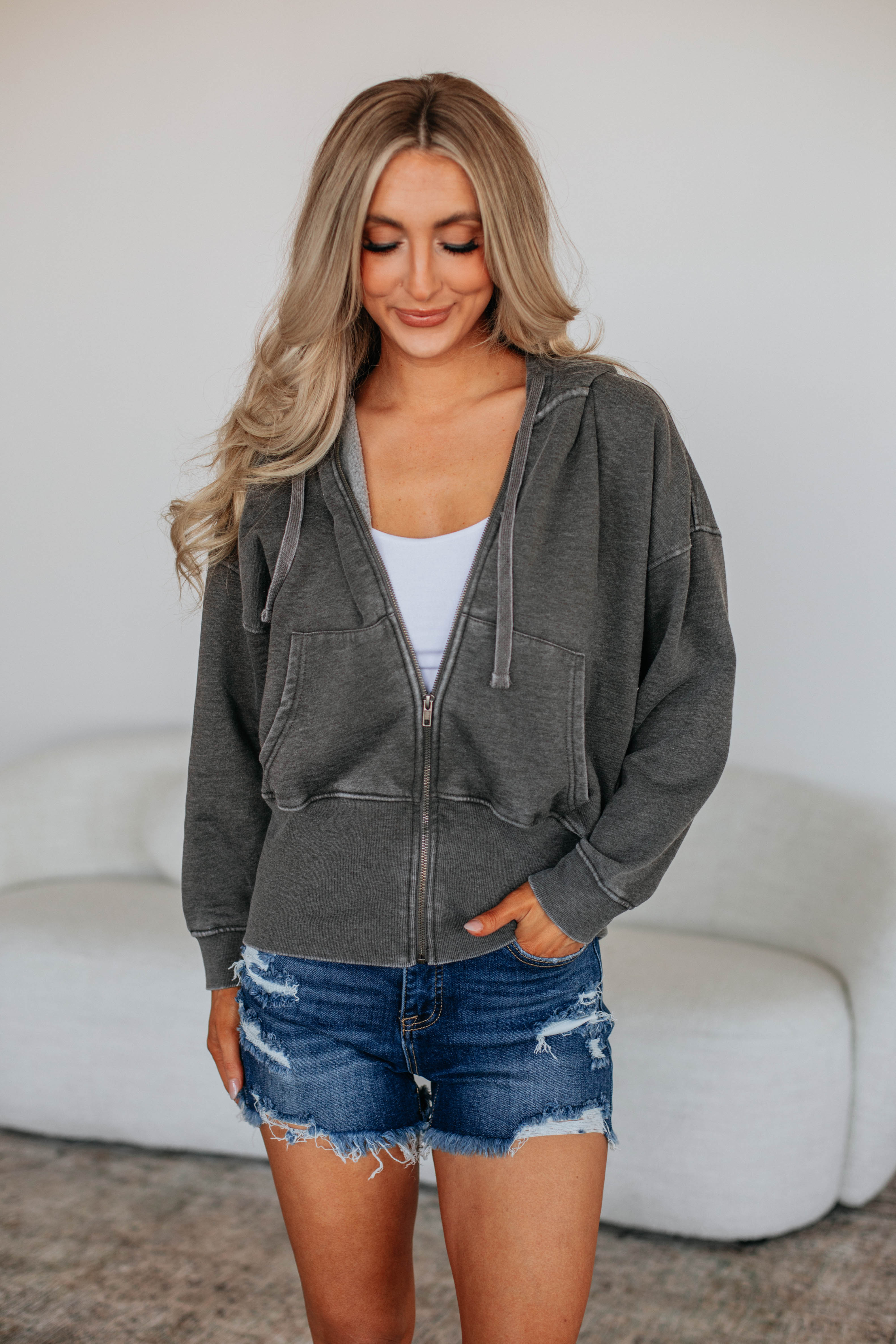 Maxwell Washed Zip-Up Hoodie - Charcoal