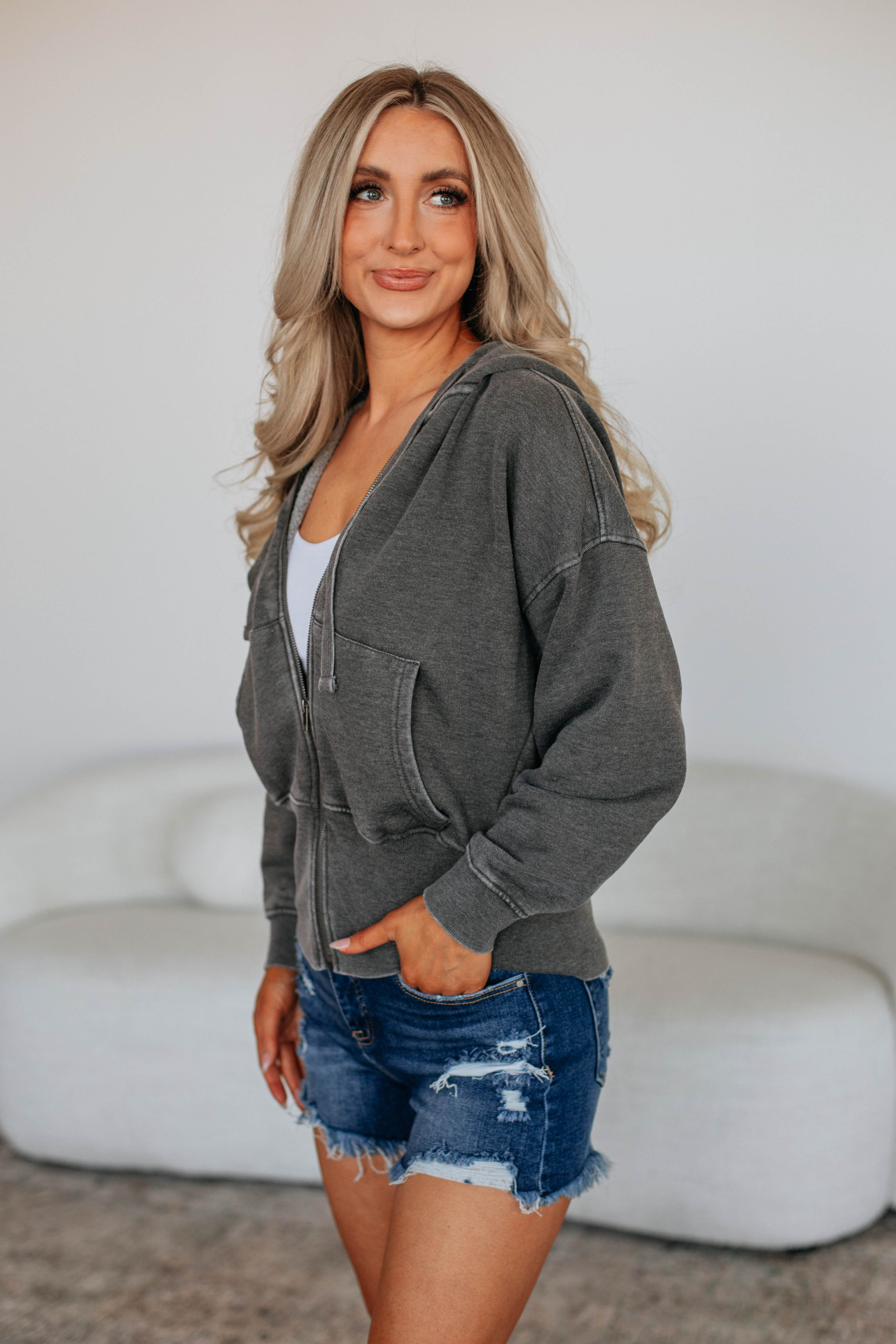 Maxwell Washed Zip-Up Hoodie - Charcoal