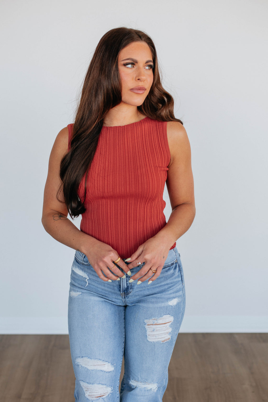 Missie Ribbed Tank - Brick