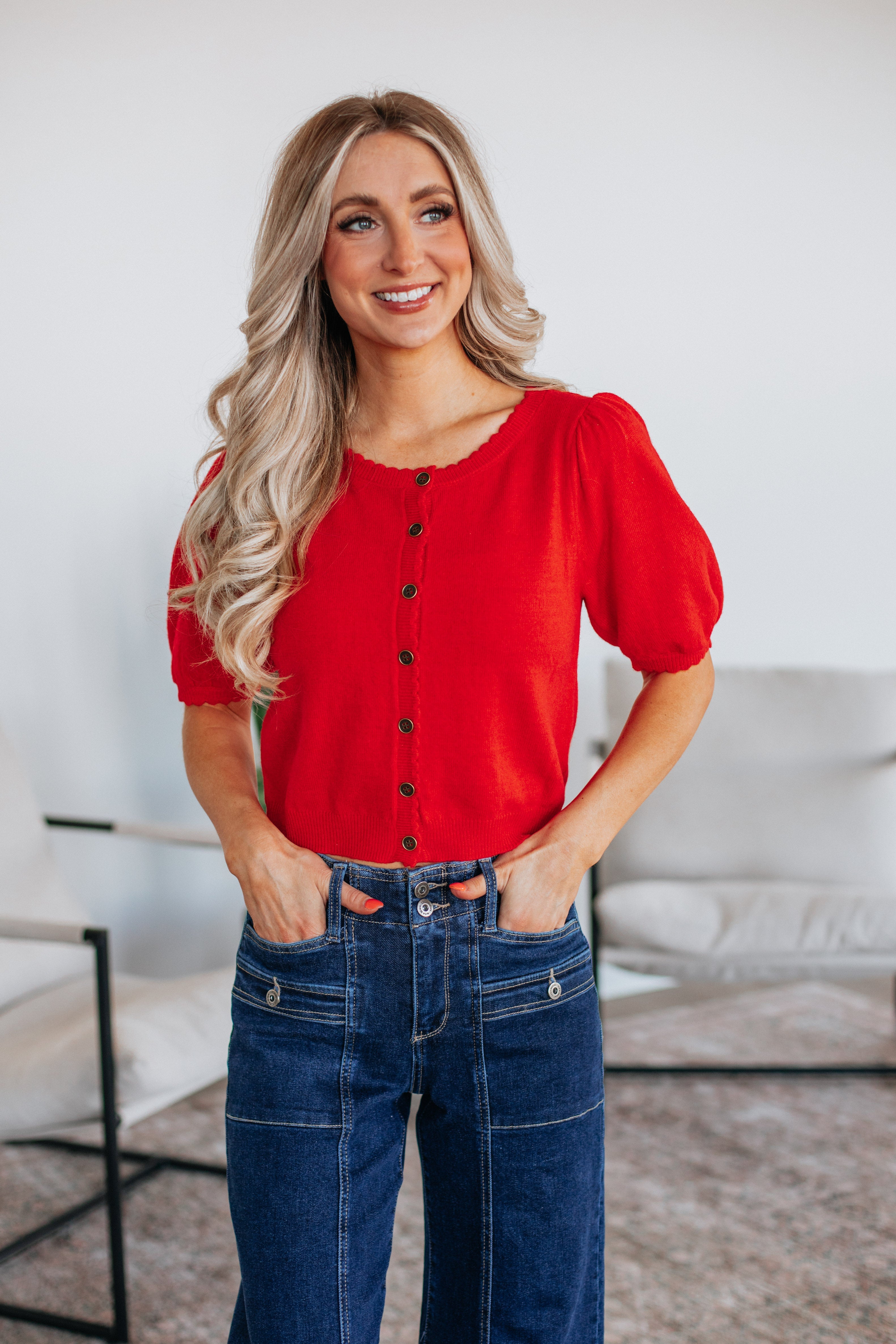 Neriah Cardigan Top - Cherry