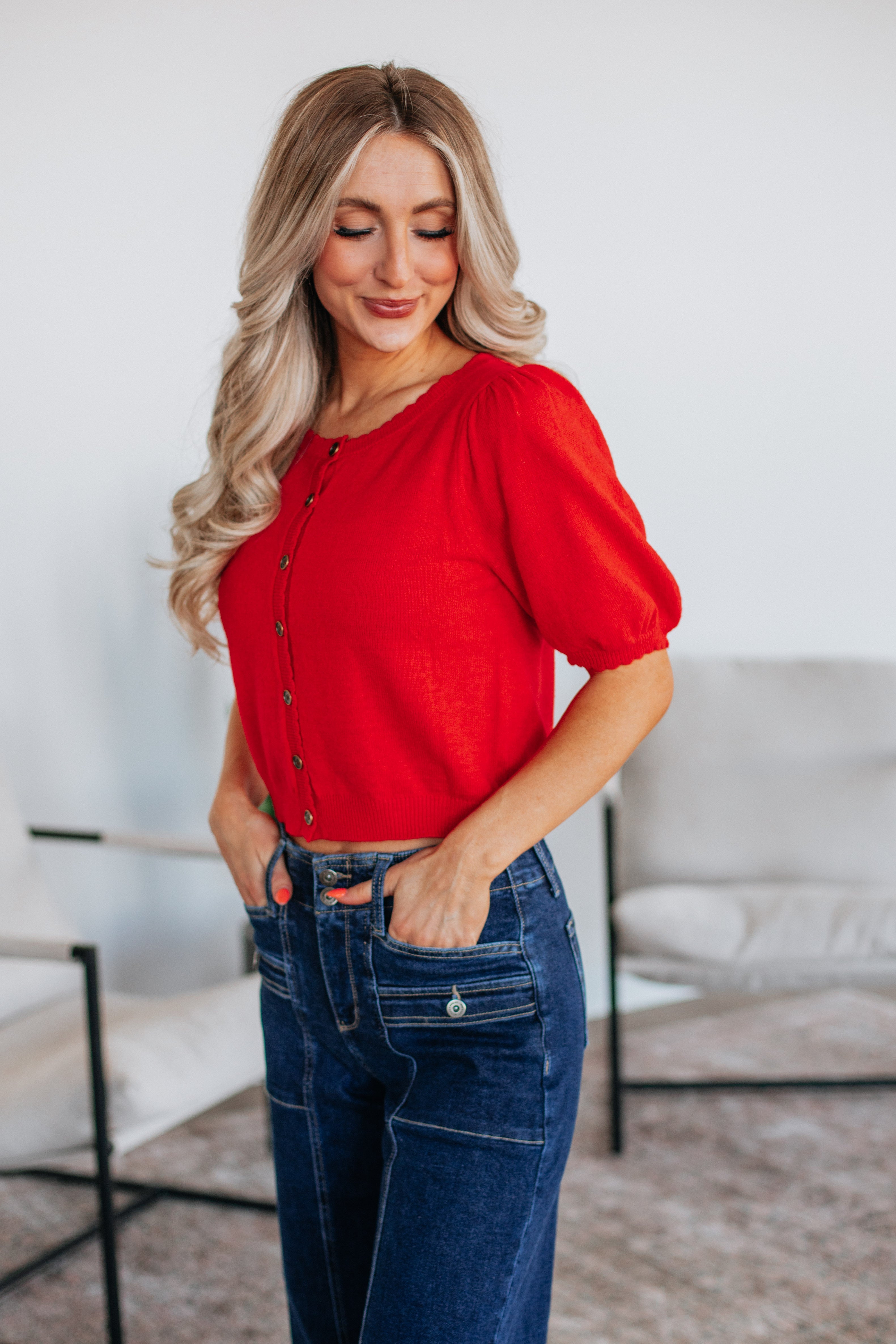 Neriah Cardigan Top - Cherry