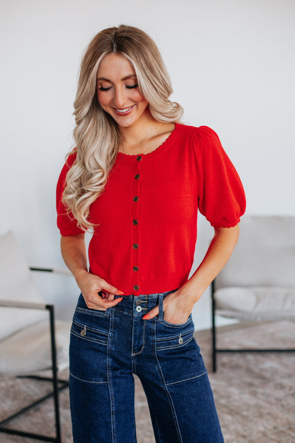 Neriah Cardigan Top - Cherry