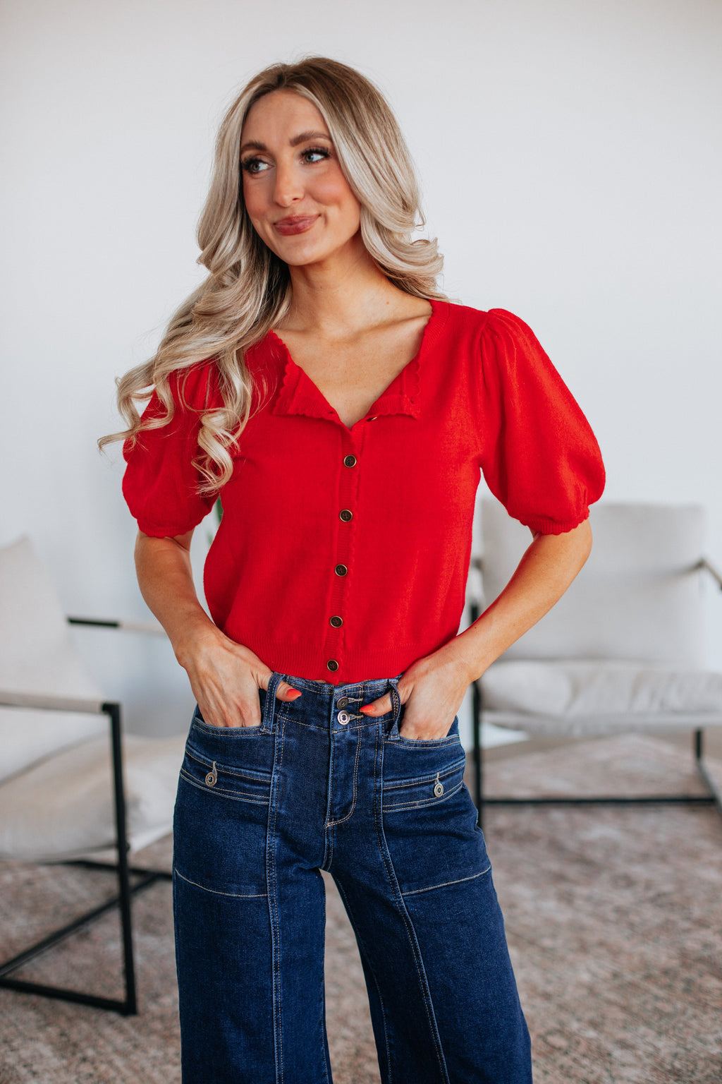 Neriah Cardigan Top - Cherry