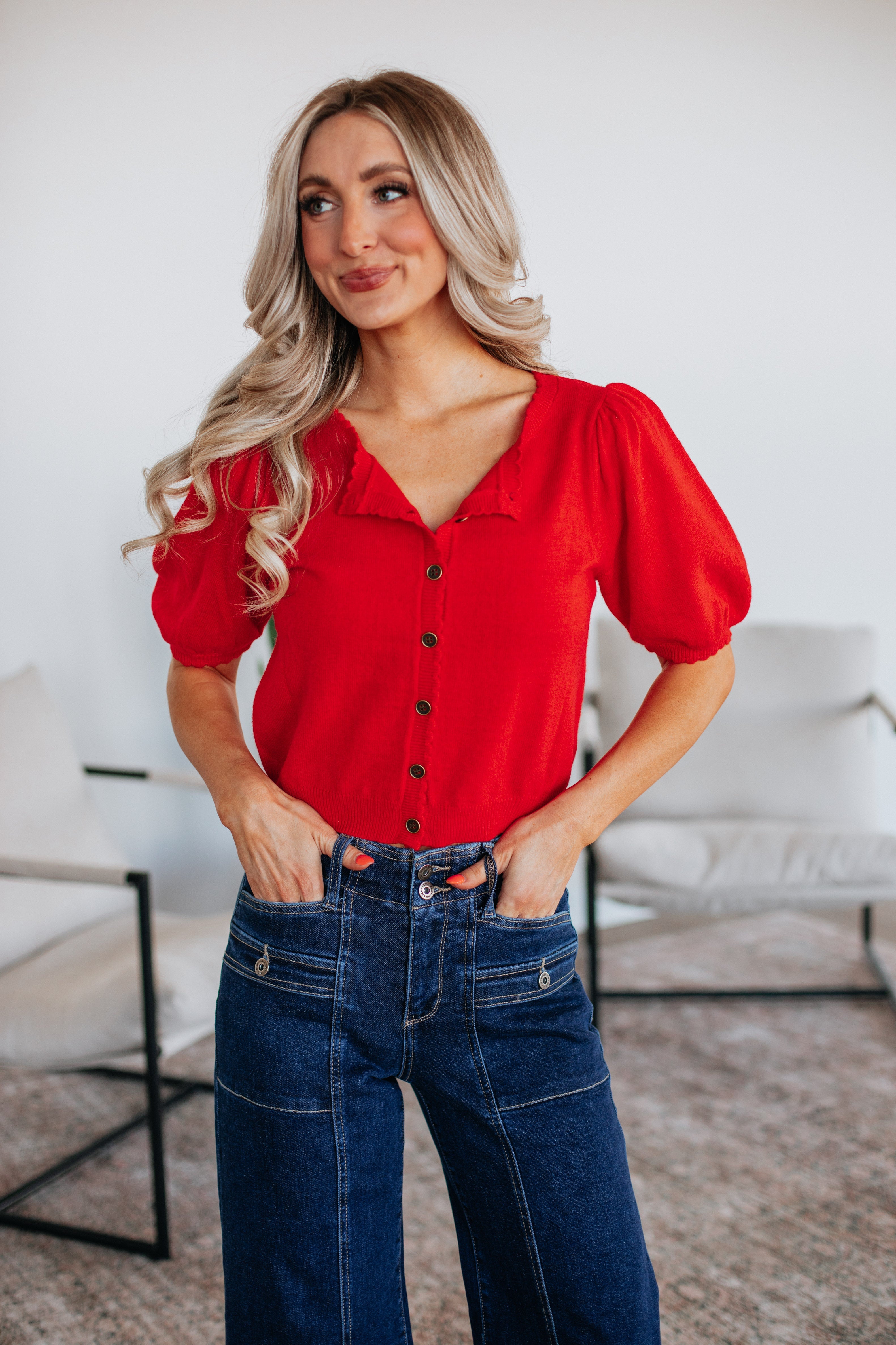 Neriah Cardigan Top - Cherry