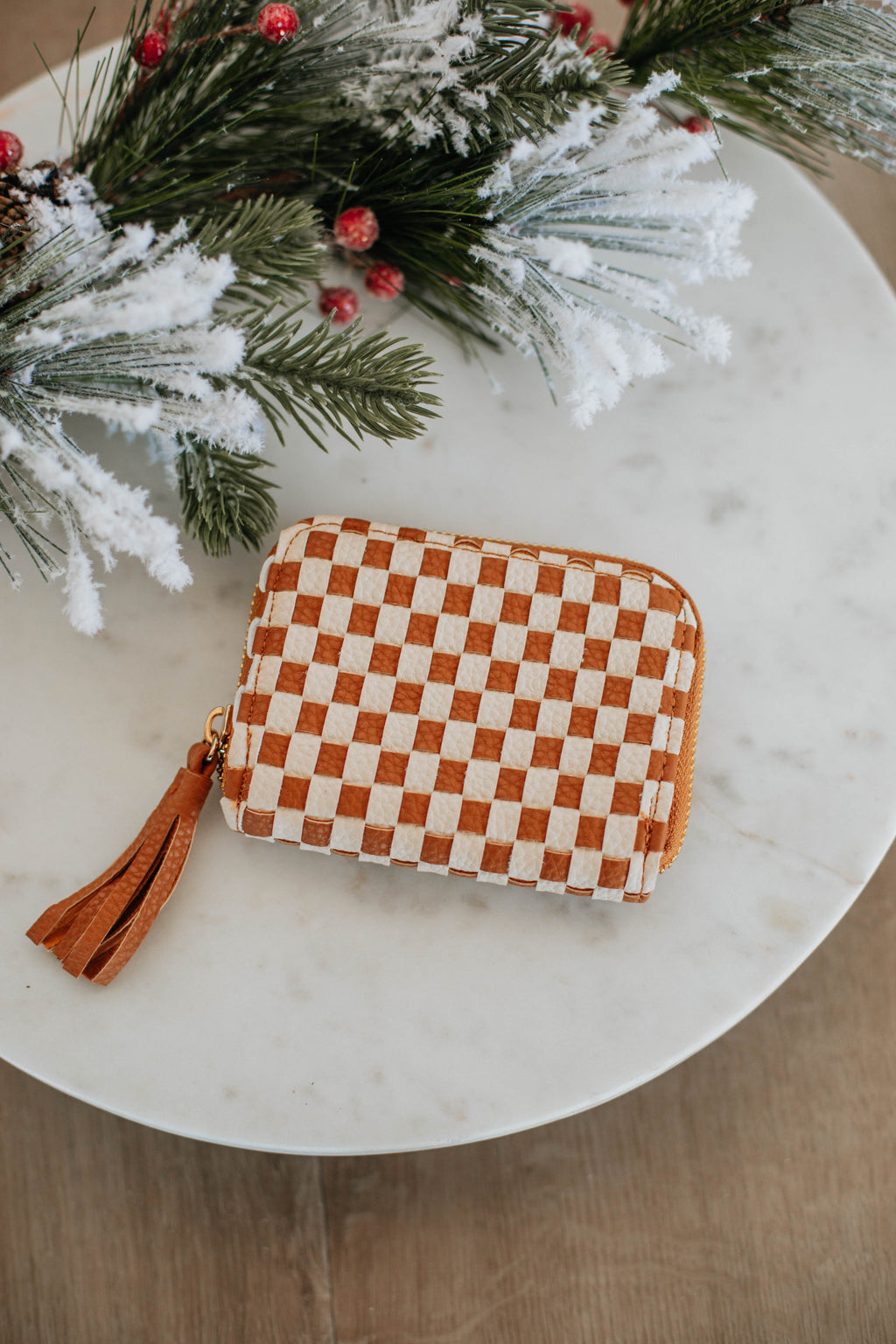 Never On Schedule Wallet - Checkered Cognac