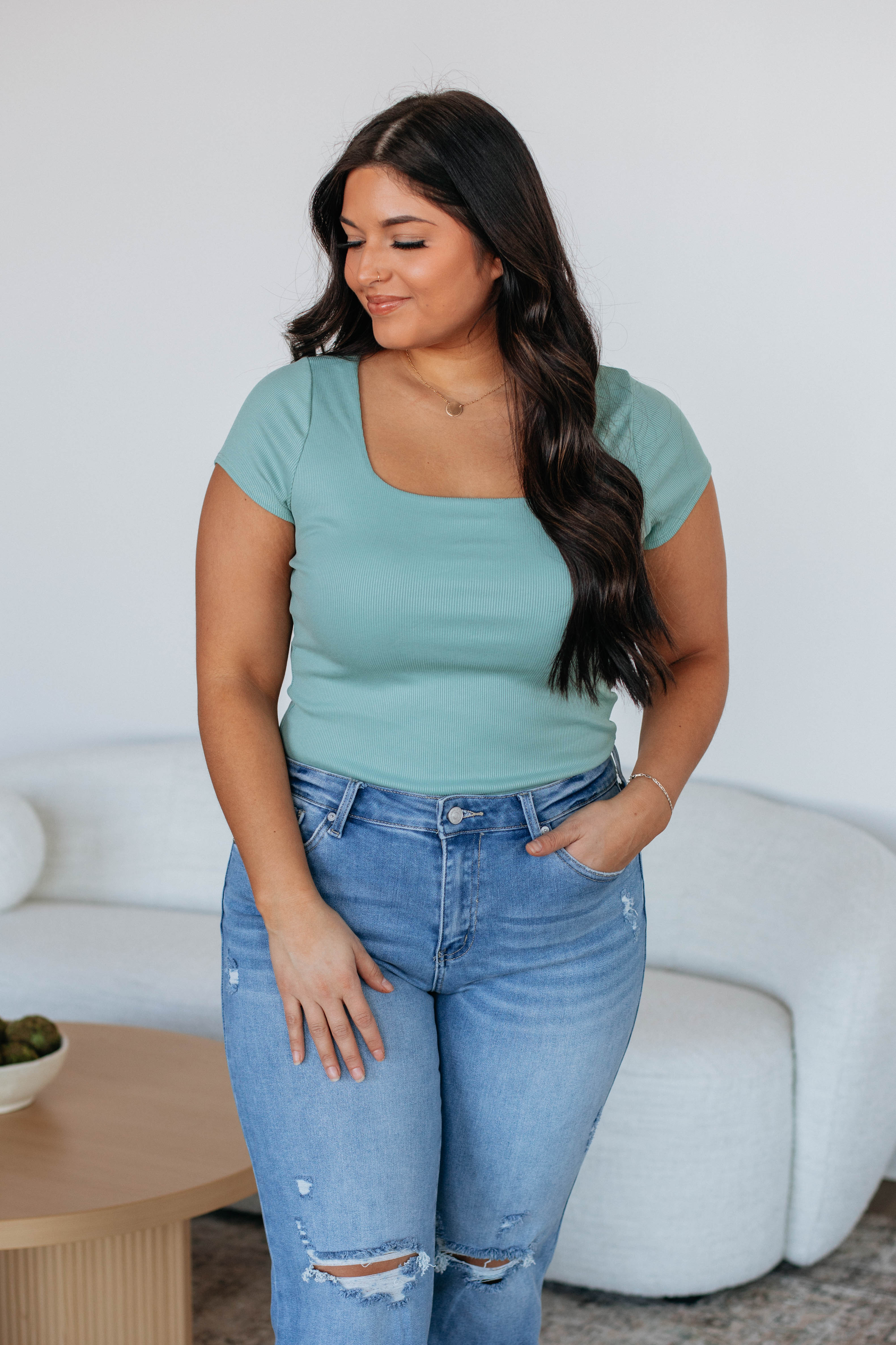 Nicola Ribbed Bodysuit - Dusty Sage