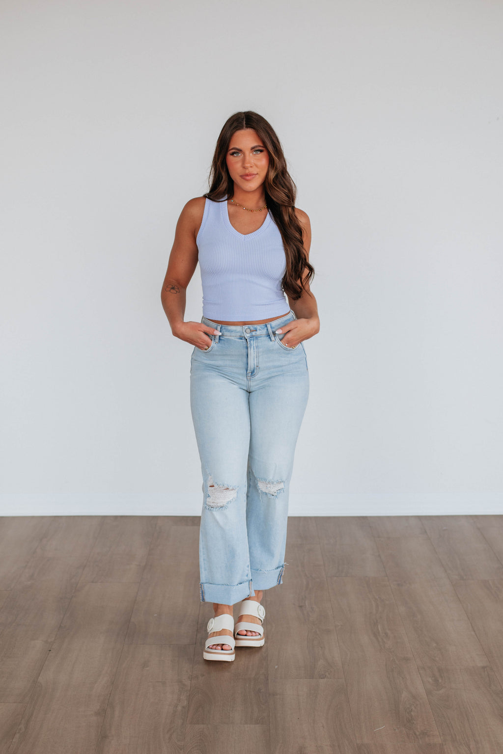 Nola Ribbed Tank - Powder Blue