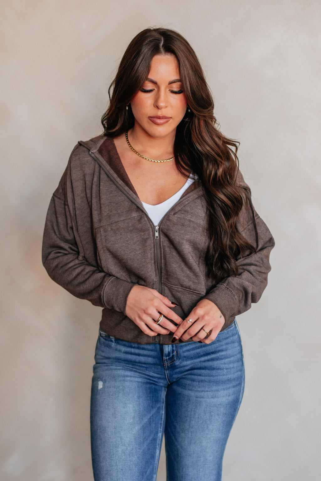 Maxwell Washed Zip-Up Hoodie - Espresso