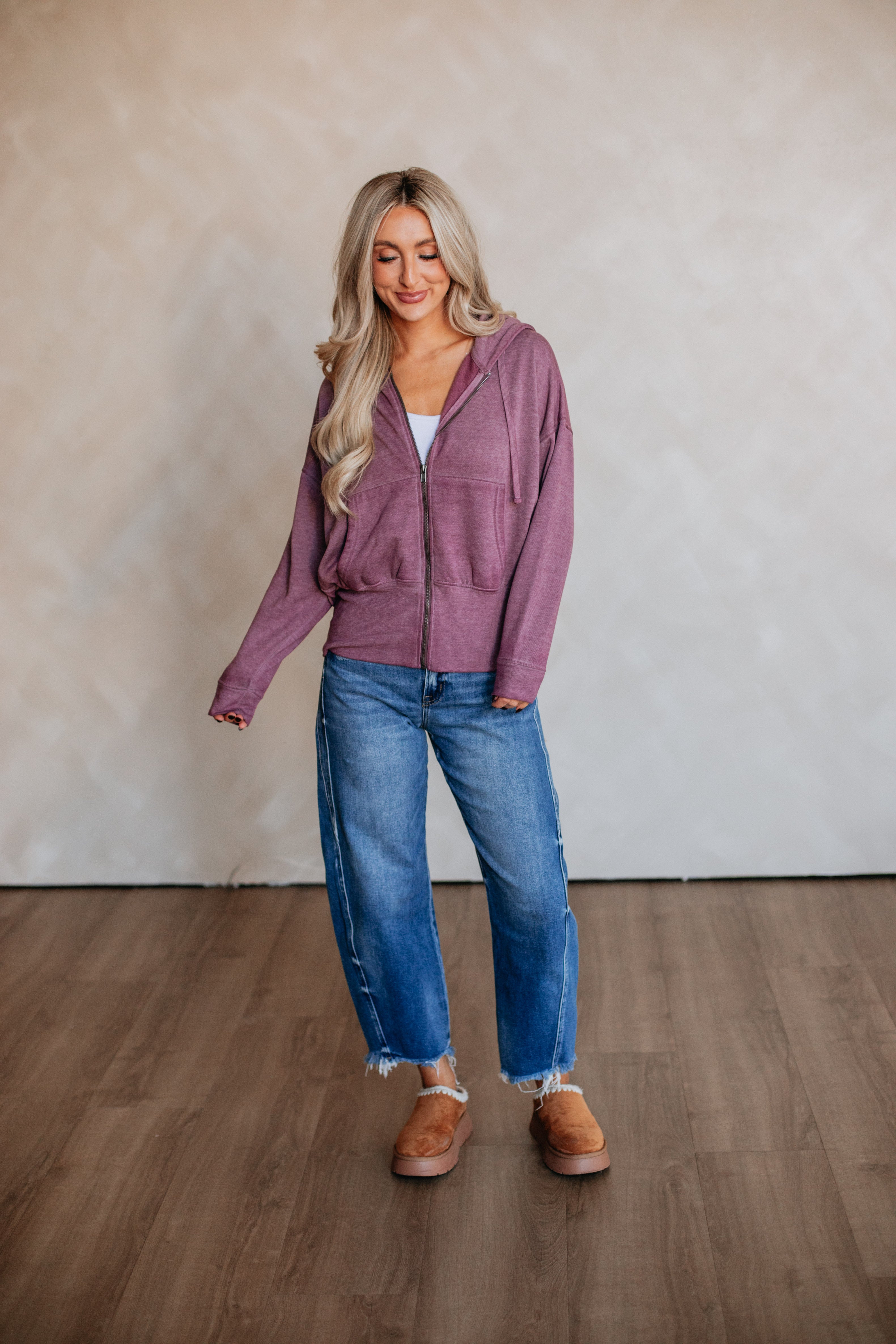 Maxwell Washed Zip-Up Hoodie - Plum