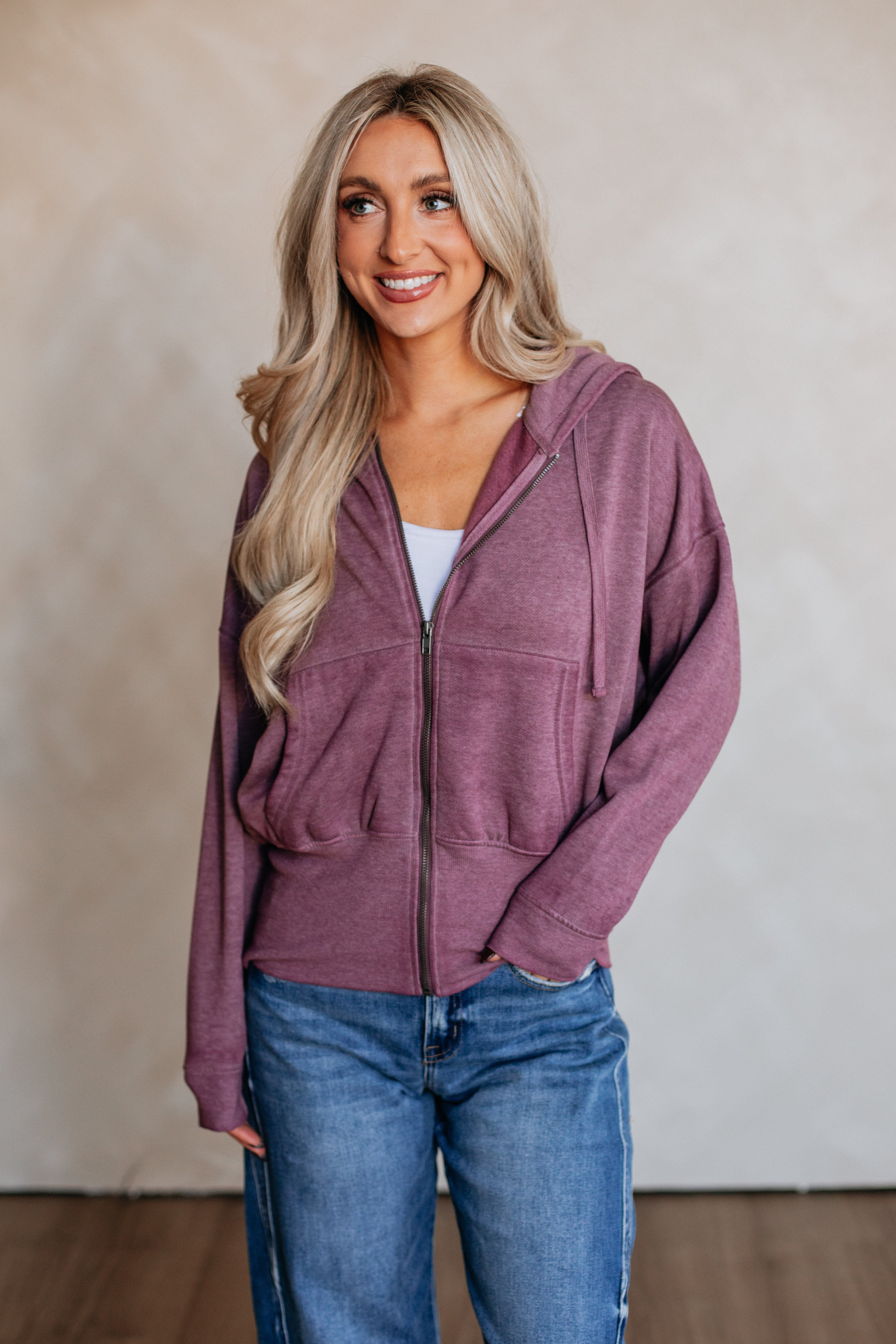 Maxwell Washed Zip-Up Hoodie - Plum