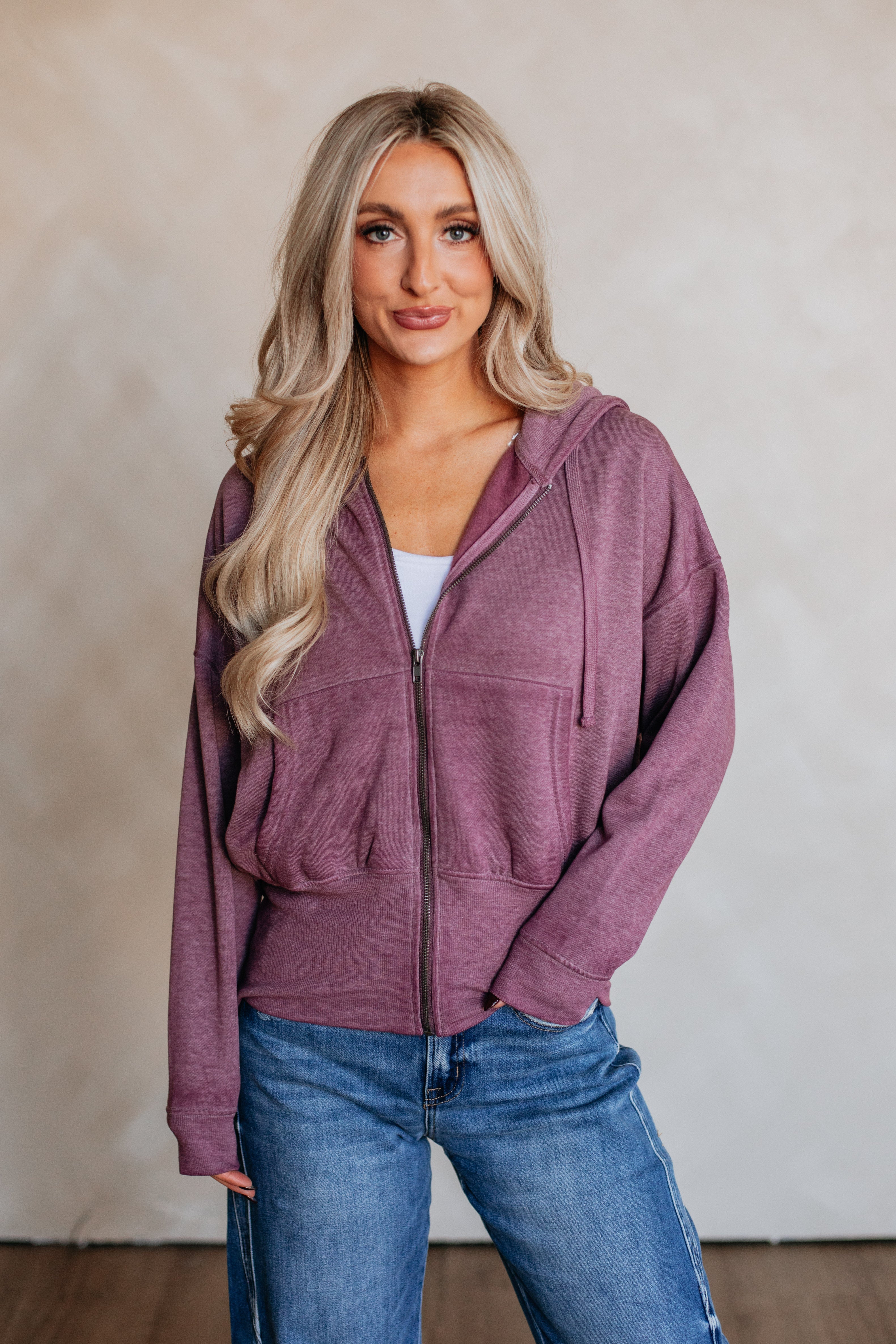 Maxwell Washed Zip-Up Hoodie - Plum