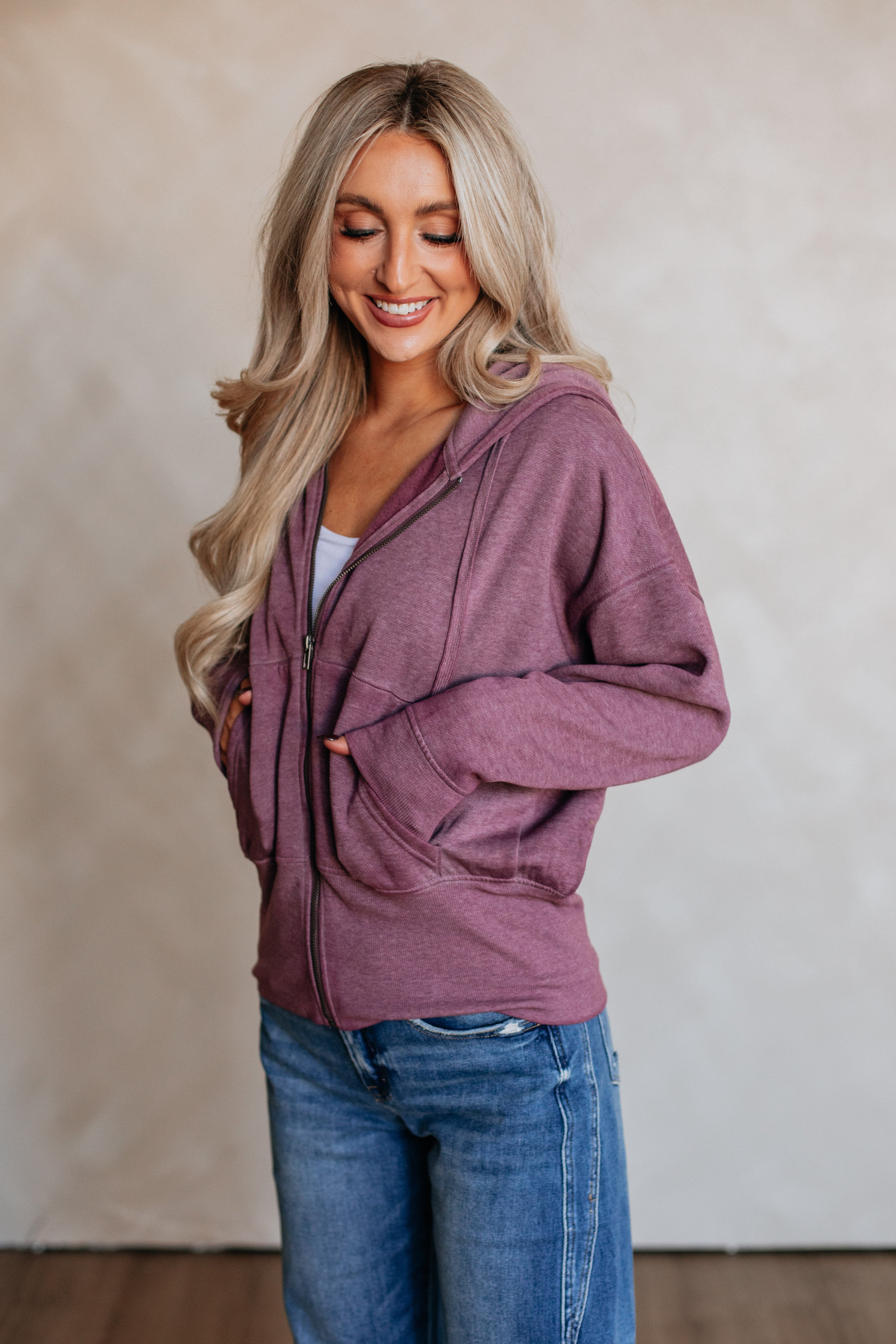 Maxwell Washed Zip-Up Hoodie - Plum