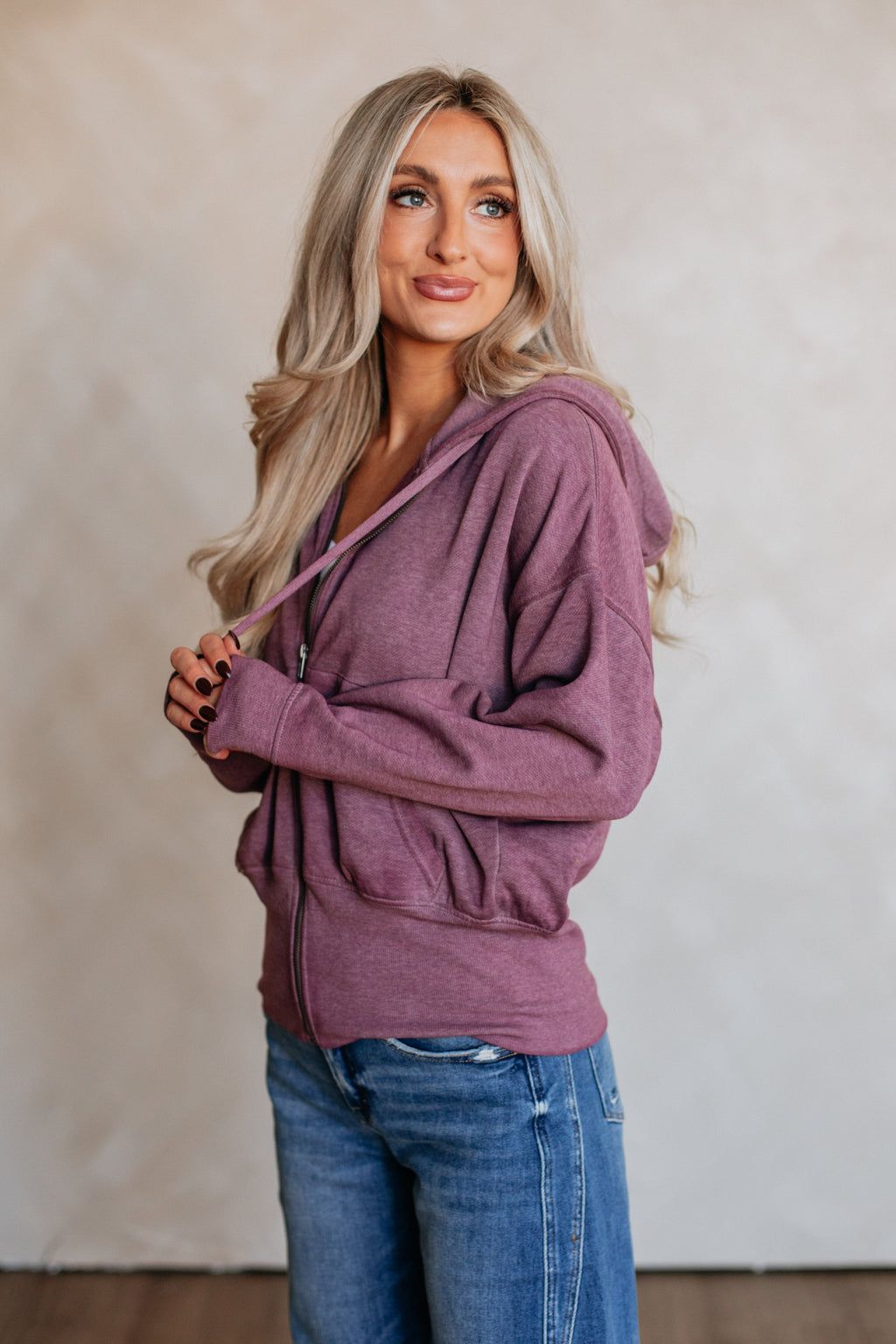 Maxwell Washed Zip-Up Hoodie - Plum