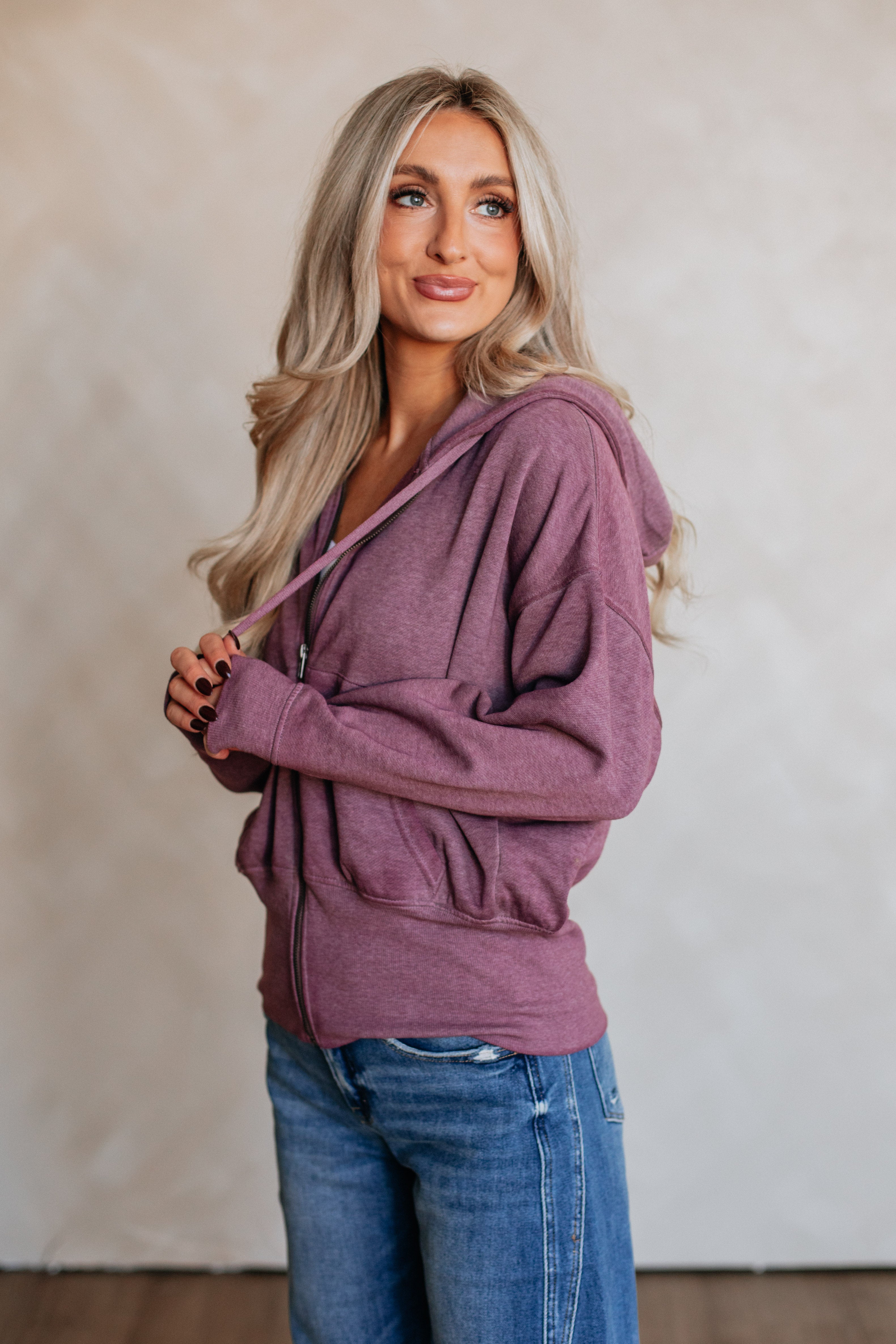 Maxwell Washed Zip-Up Hoodie - Plum