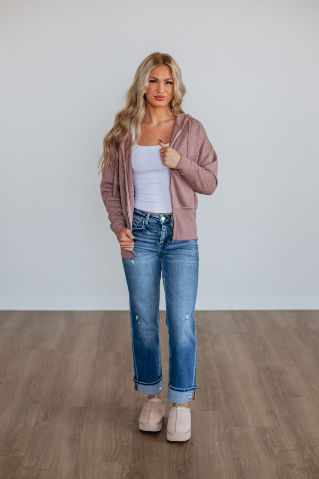 Maxwell Washed Zip-Up Hoodie - Light Mauve