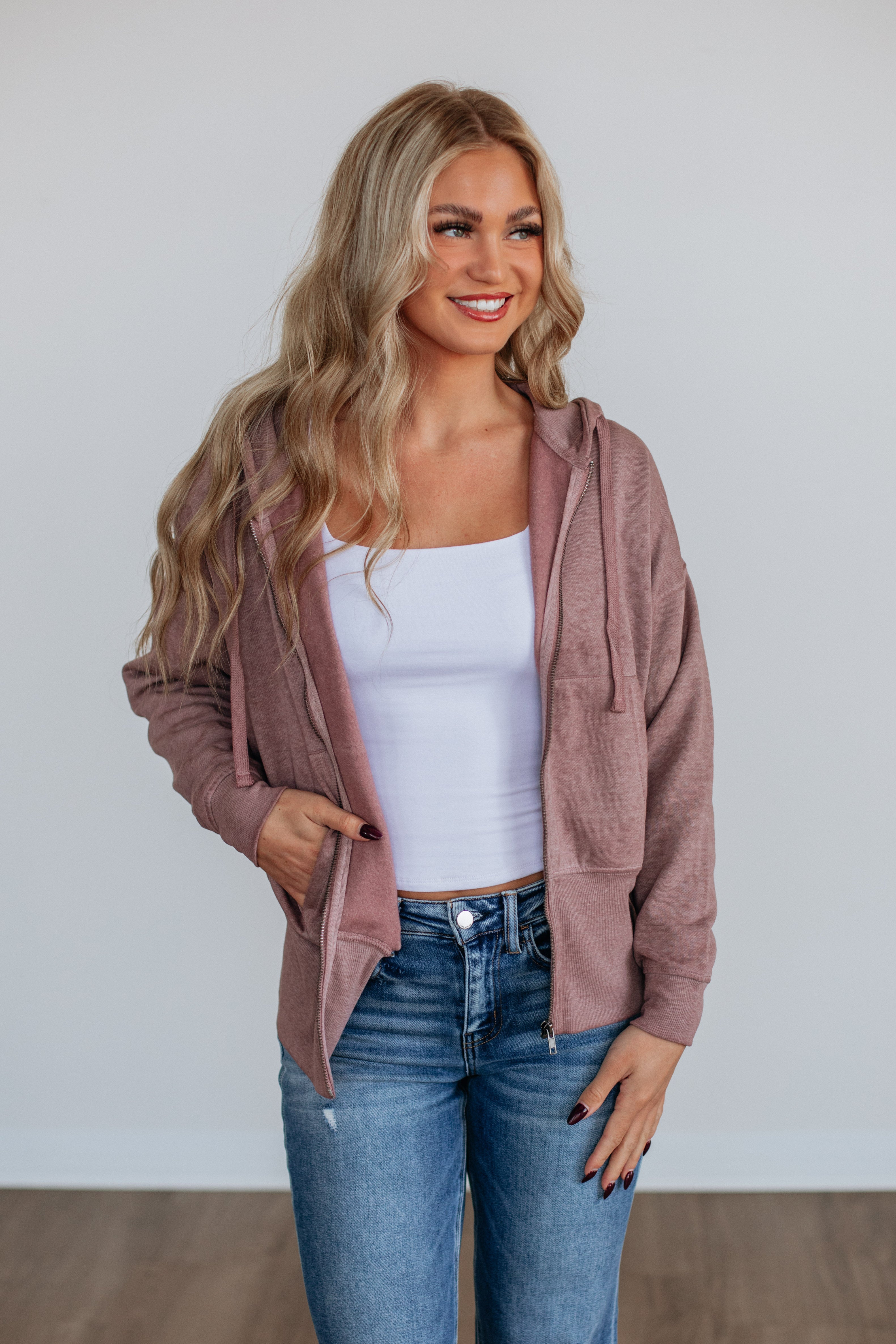 Maxwell Washed Zip-Up Hoodie - Light Mauve