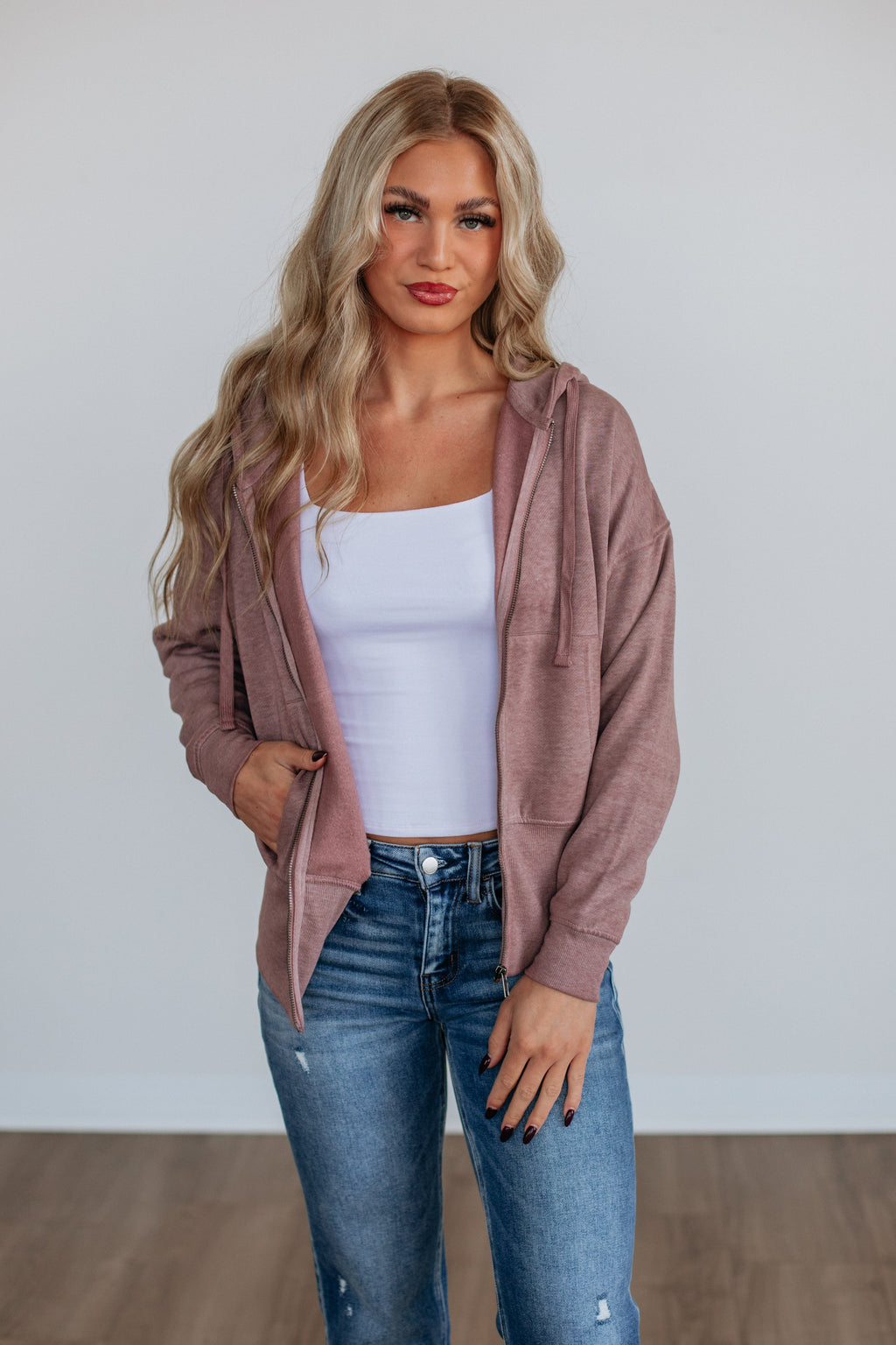 Maxwell Washed Zip-Up Hoodie - Light Mauve