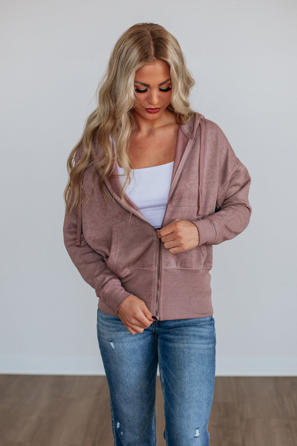 Maxwell Washed Zip-Up Hoodie - Light Mauve