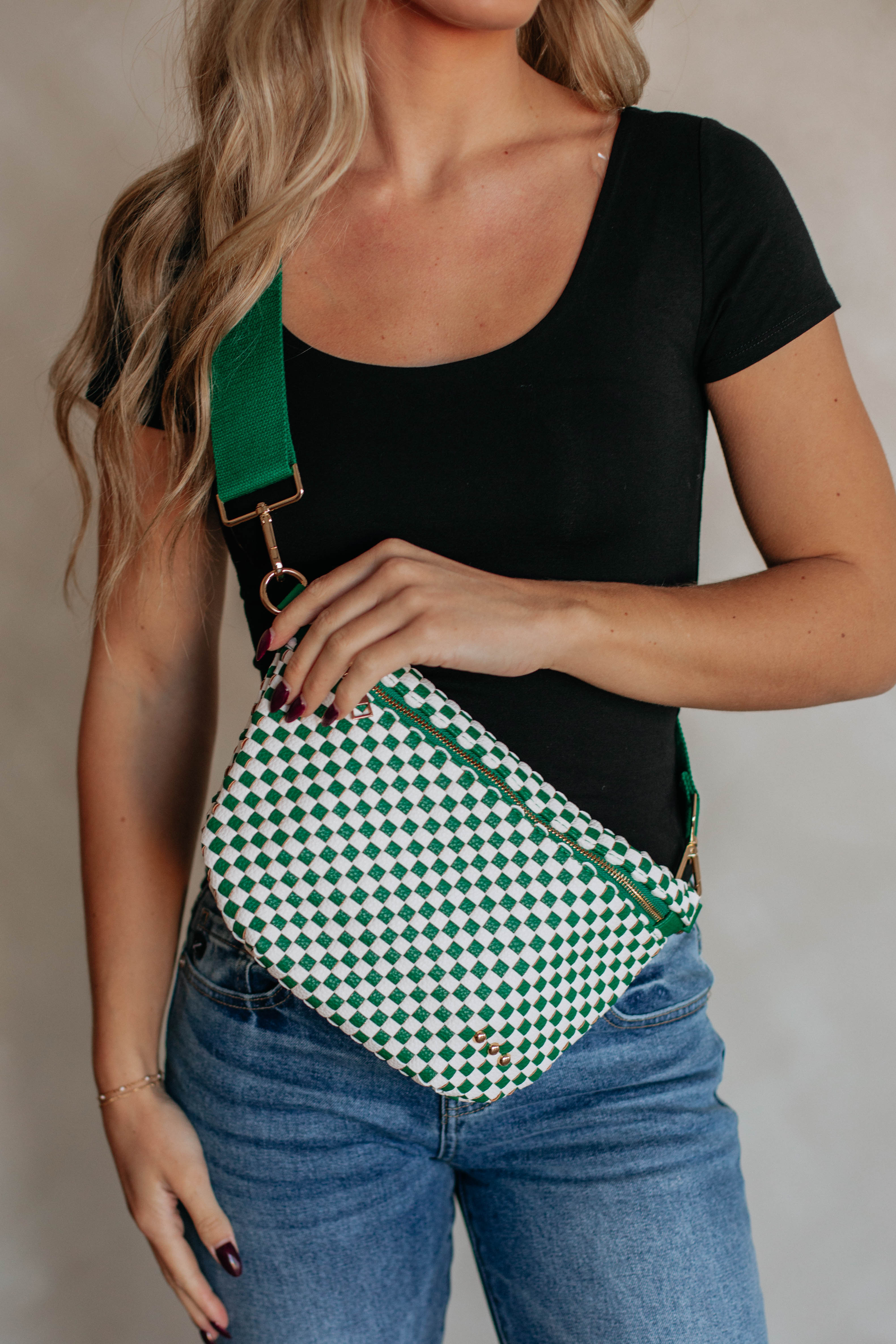Patsy Checkered Bum Bag - Hunter Green