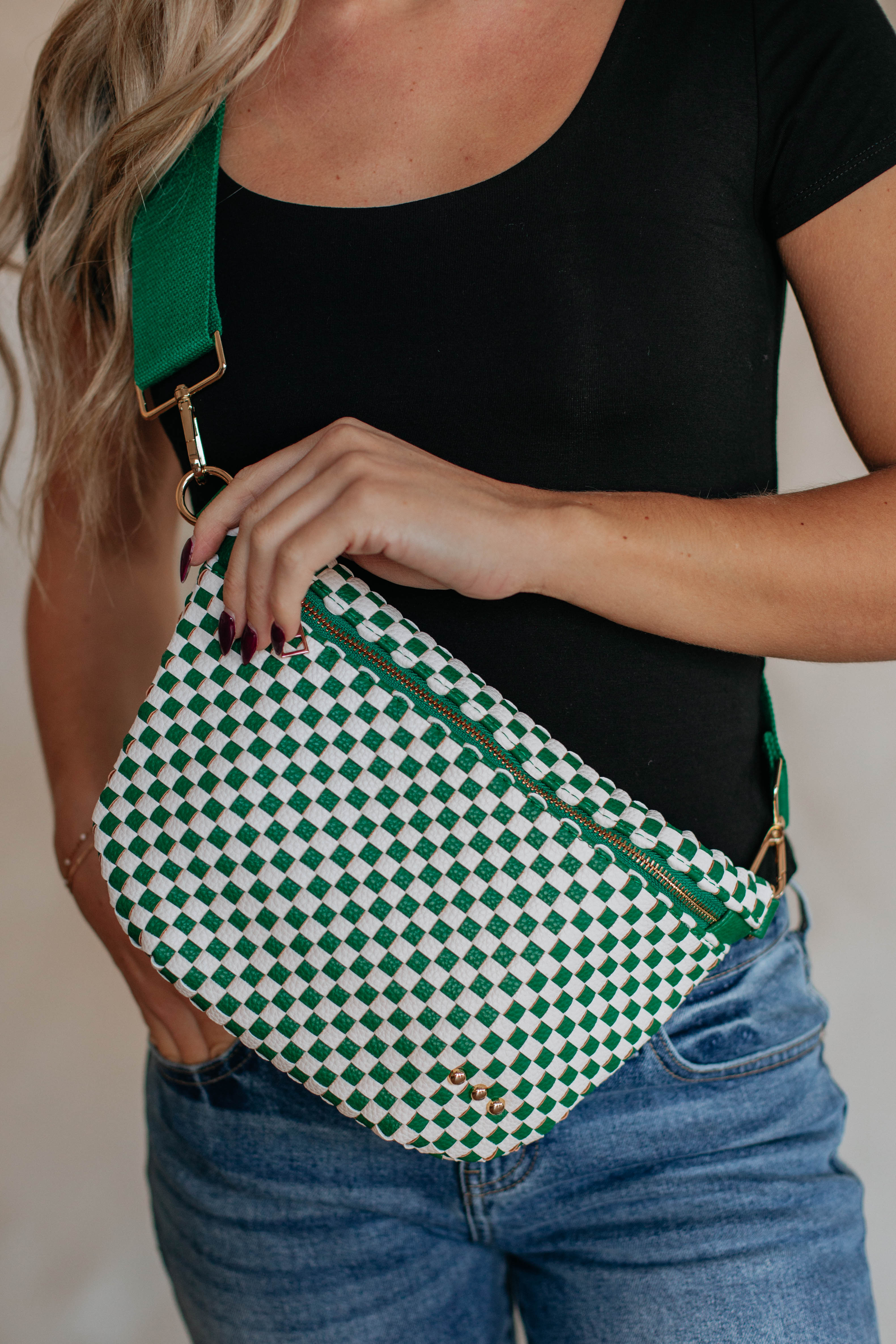 Patsy Checkered Bum Bag - Hunter Green