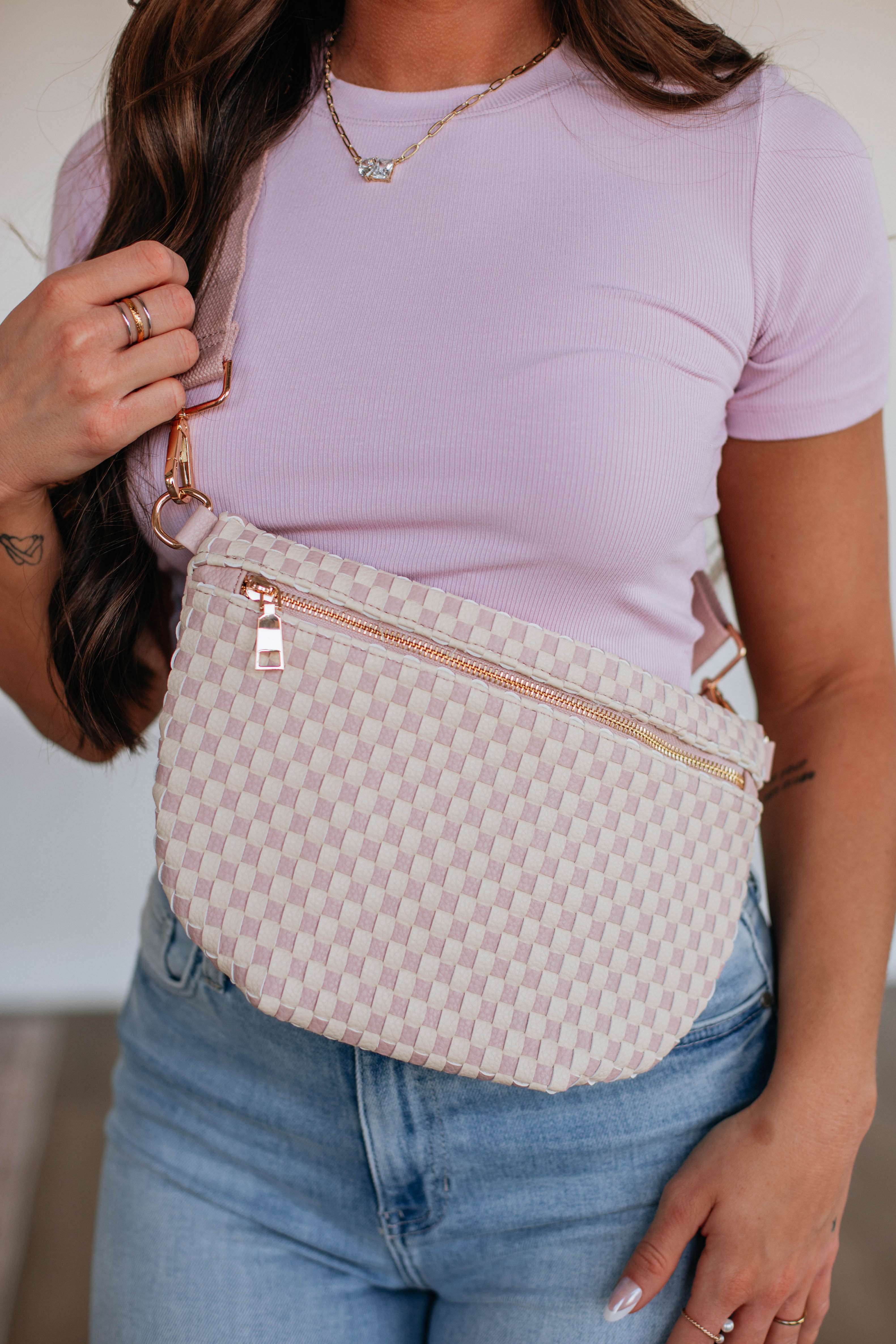 Patsy Checkered Bum Bag - Blush