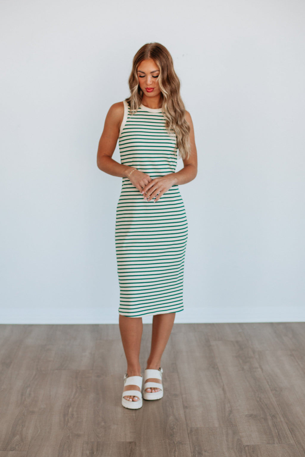 Pattie Striped Dress - Hunter Green Mix