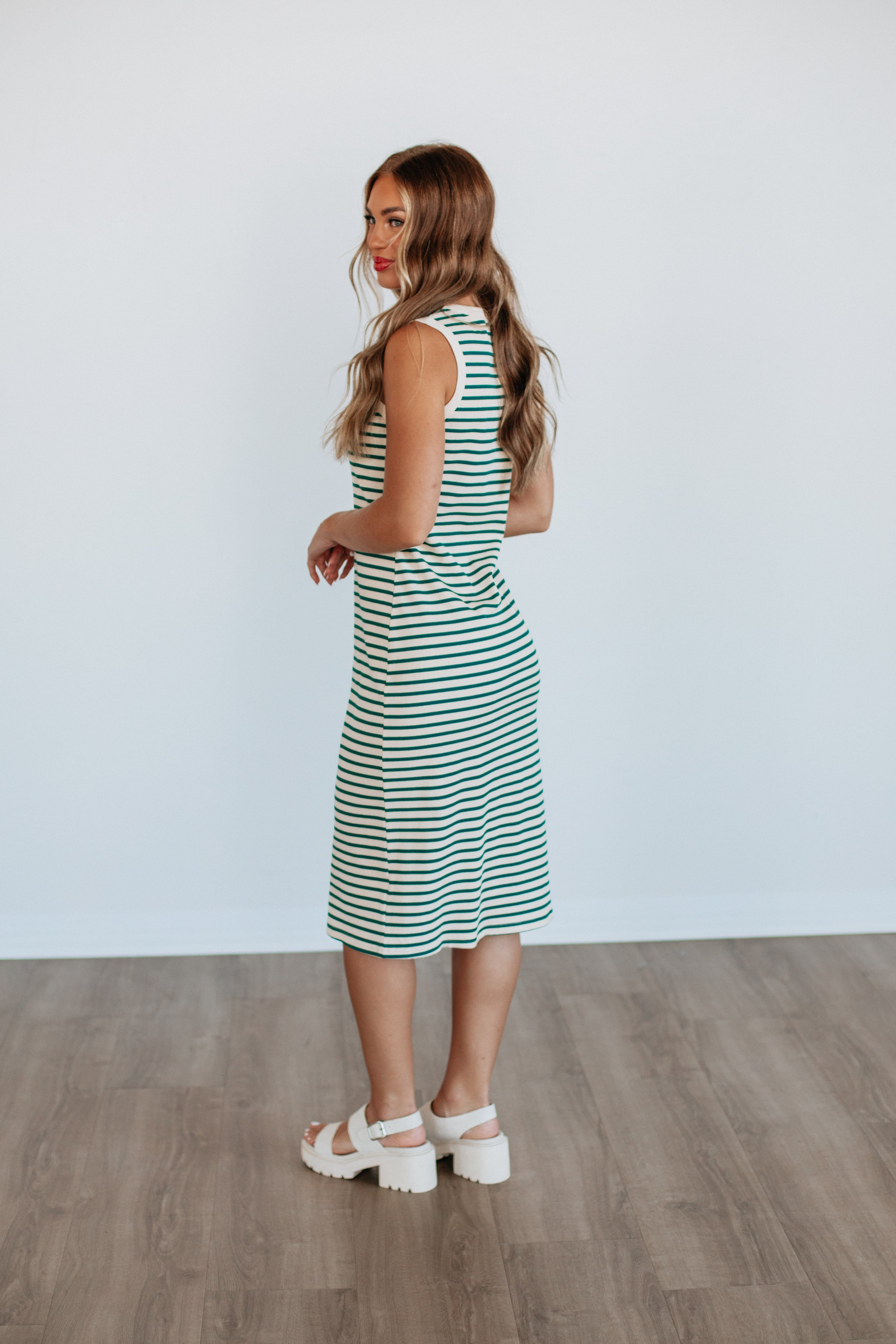 Pattie Striped Dress - Hunter Green Mix