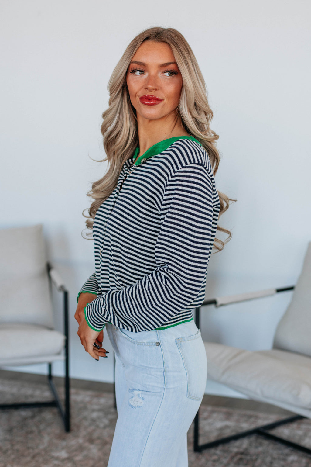 Quinley Striped Cardigan - Kelly Green Mix