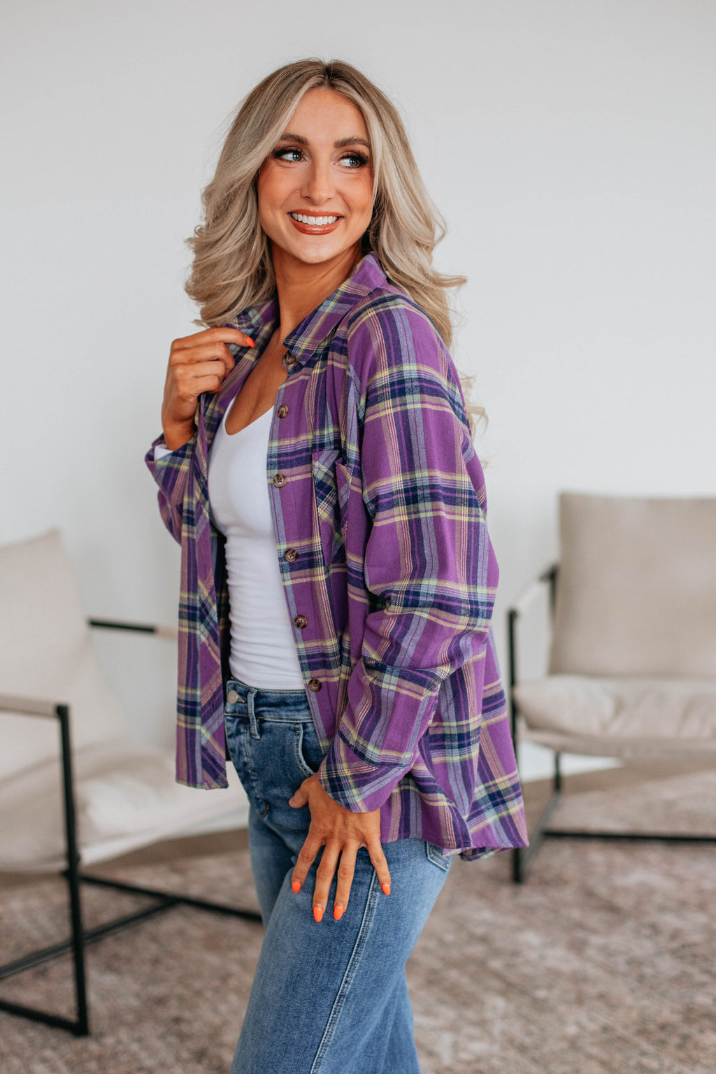 Jema Flannel Top - Violet Mix